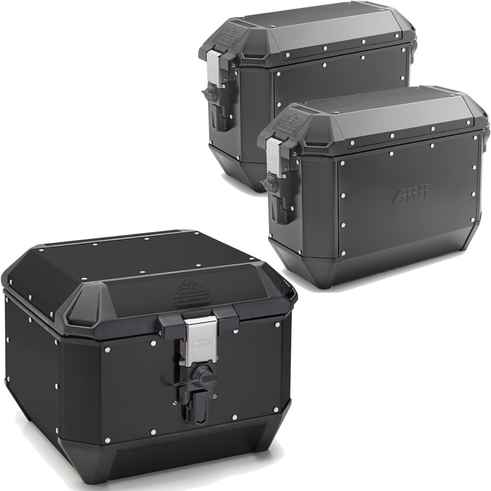 Trekker Alaska Aluminium Black Top Case + Side Cases - 116 Lt Trekker Alaska Aluminium - Givi Compatible With Royal Enfield Scram 411 (2022-2024)