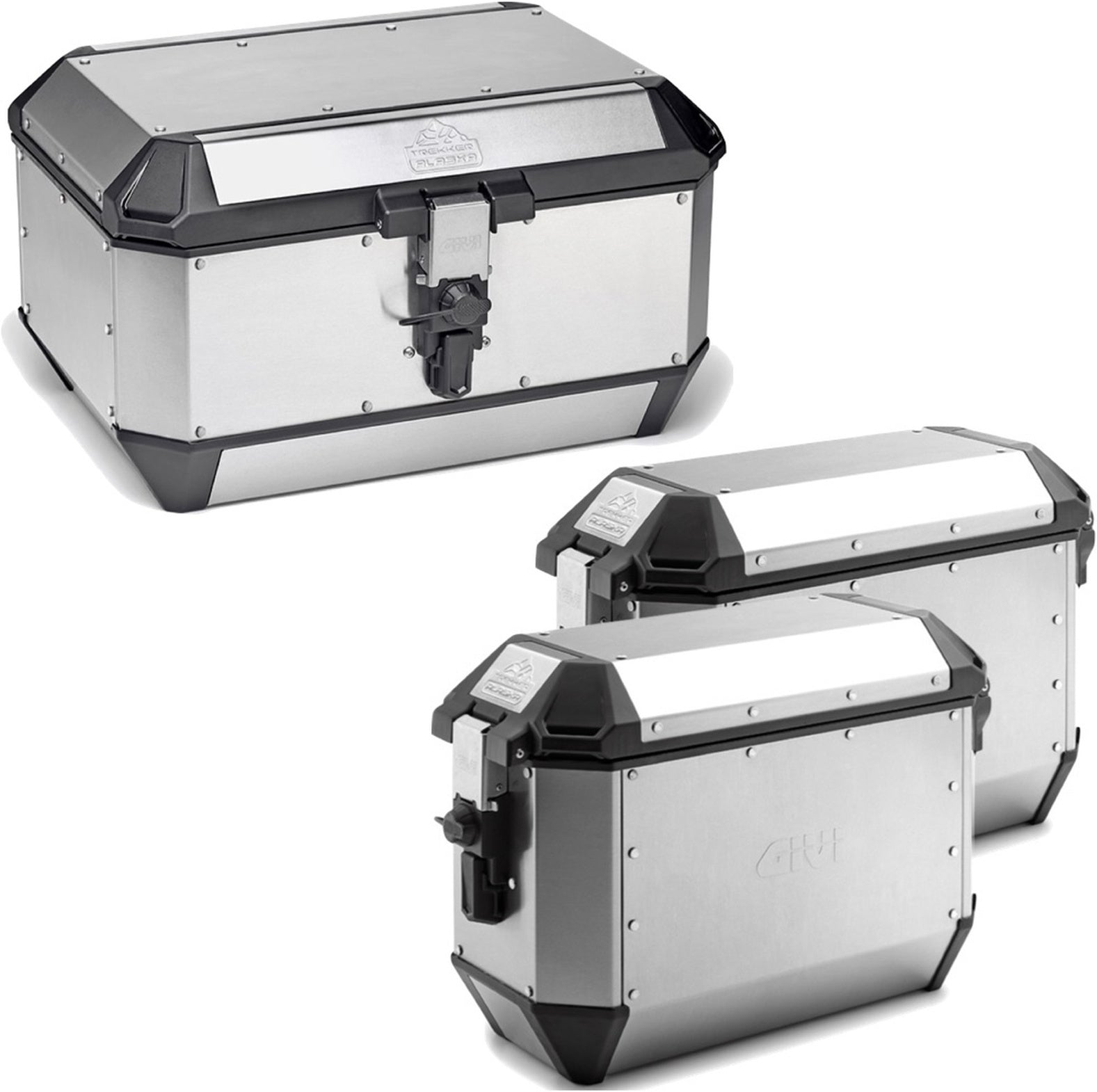Trekker Alaska Aluminium Top Case + Side Cases - 128 Lt Trekker Alaska Aluminium - Givi Compatible With Royal Enfield Scram 411 (2022-2024)