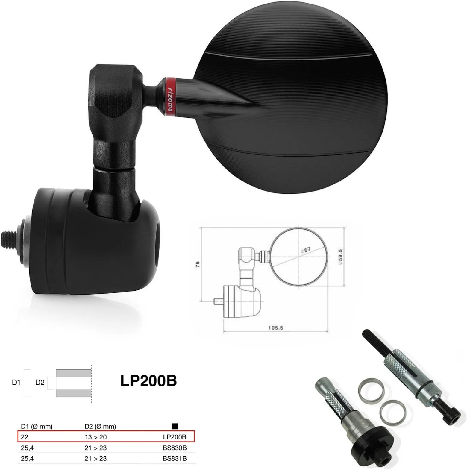 Mirror End Mount Left Universal Ø22(13>20) Spy-R Ø57 - Rizoma Compatible With Ktm