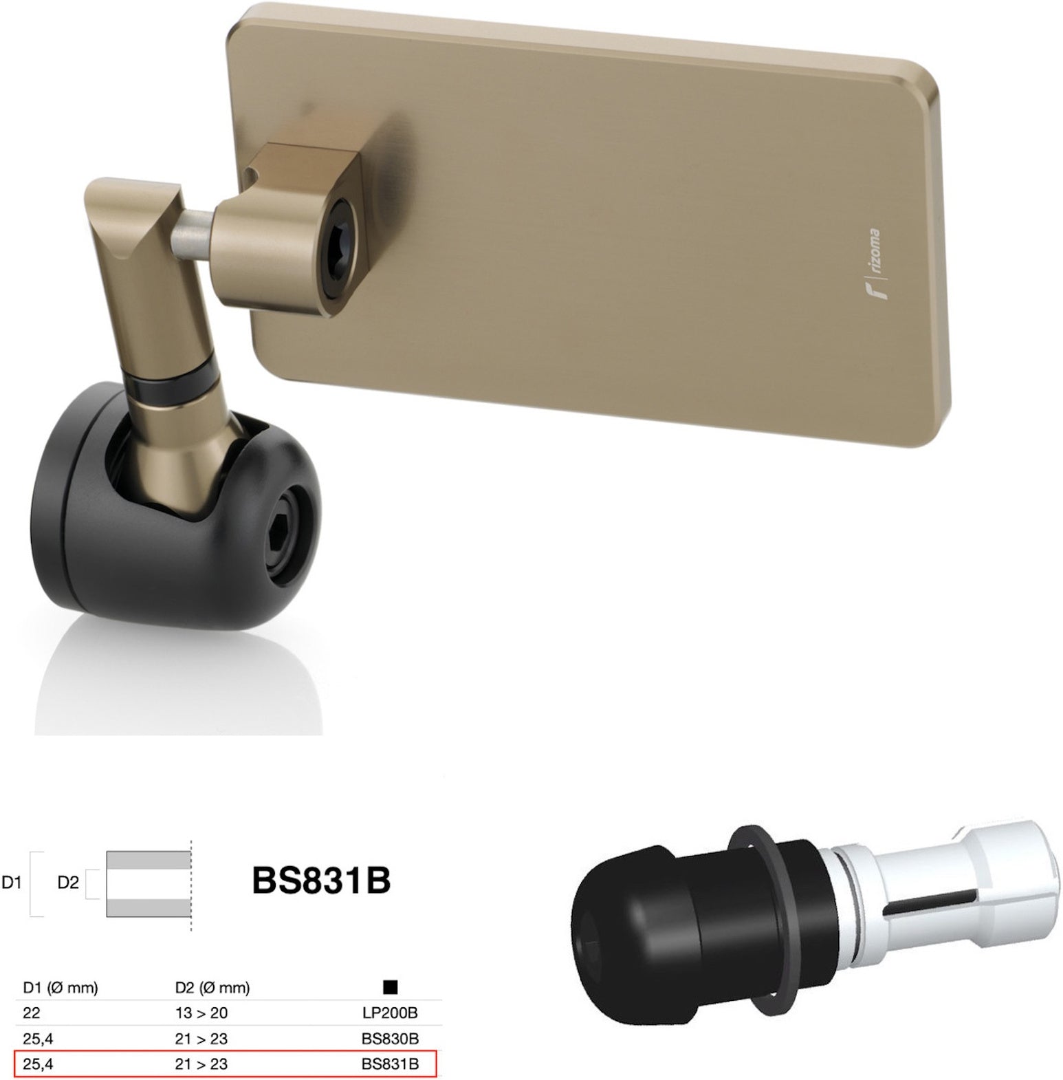 Mirror End Mount Right Universal Ø24,5(21>23) Quantum End - Rizoma Compatible With Aprilia