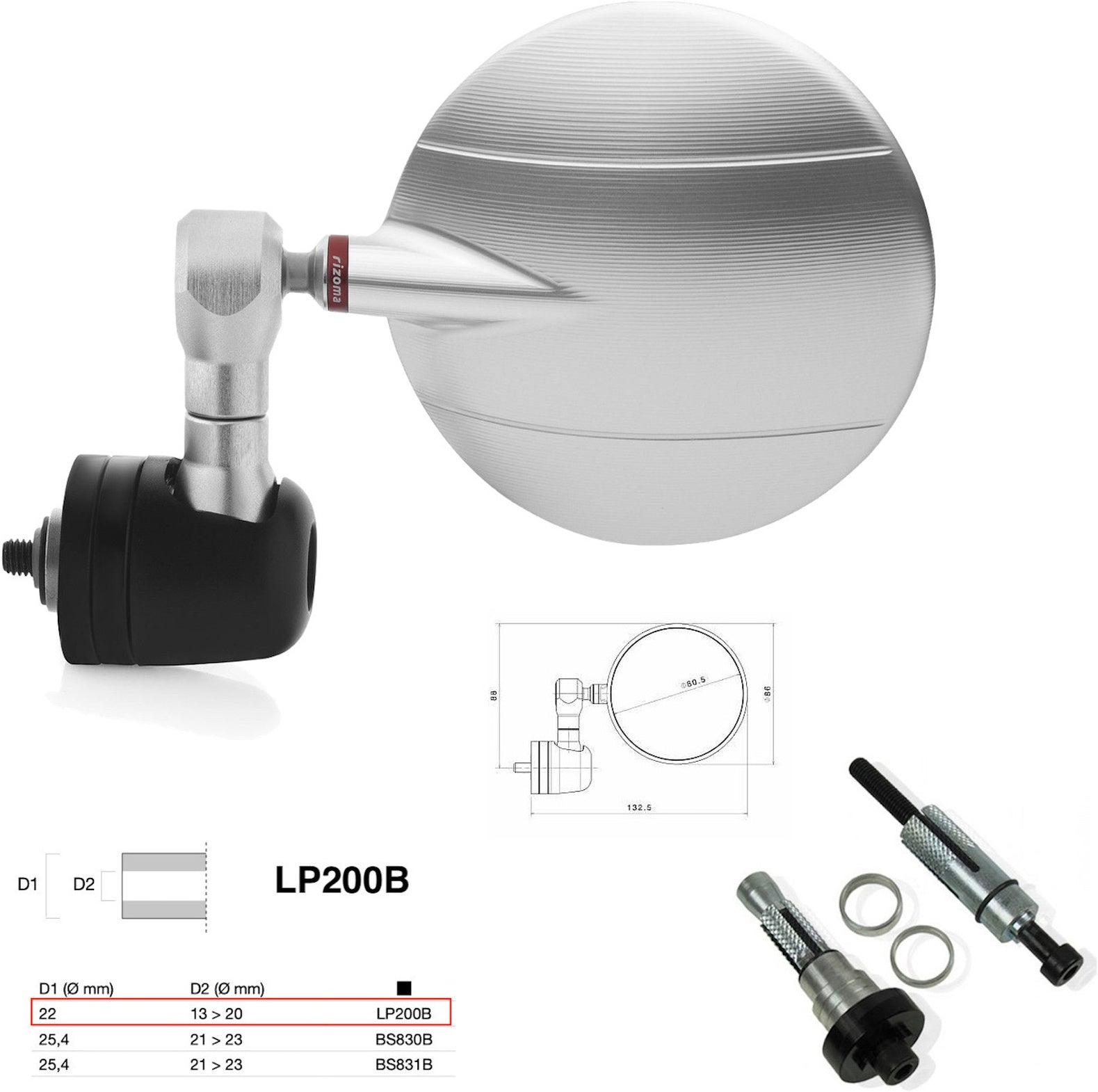 Mirror End Mount Right Universal Ø22(13>20) Spy-R Ø80 - Rizoma Compatible With Aprilia