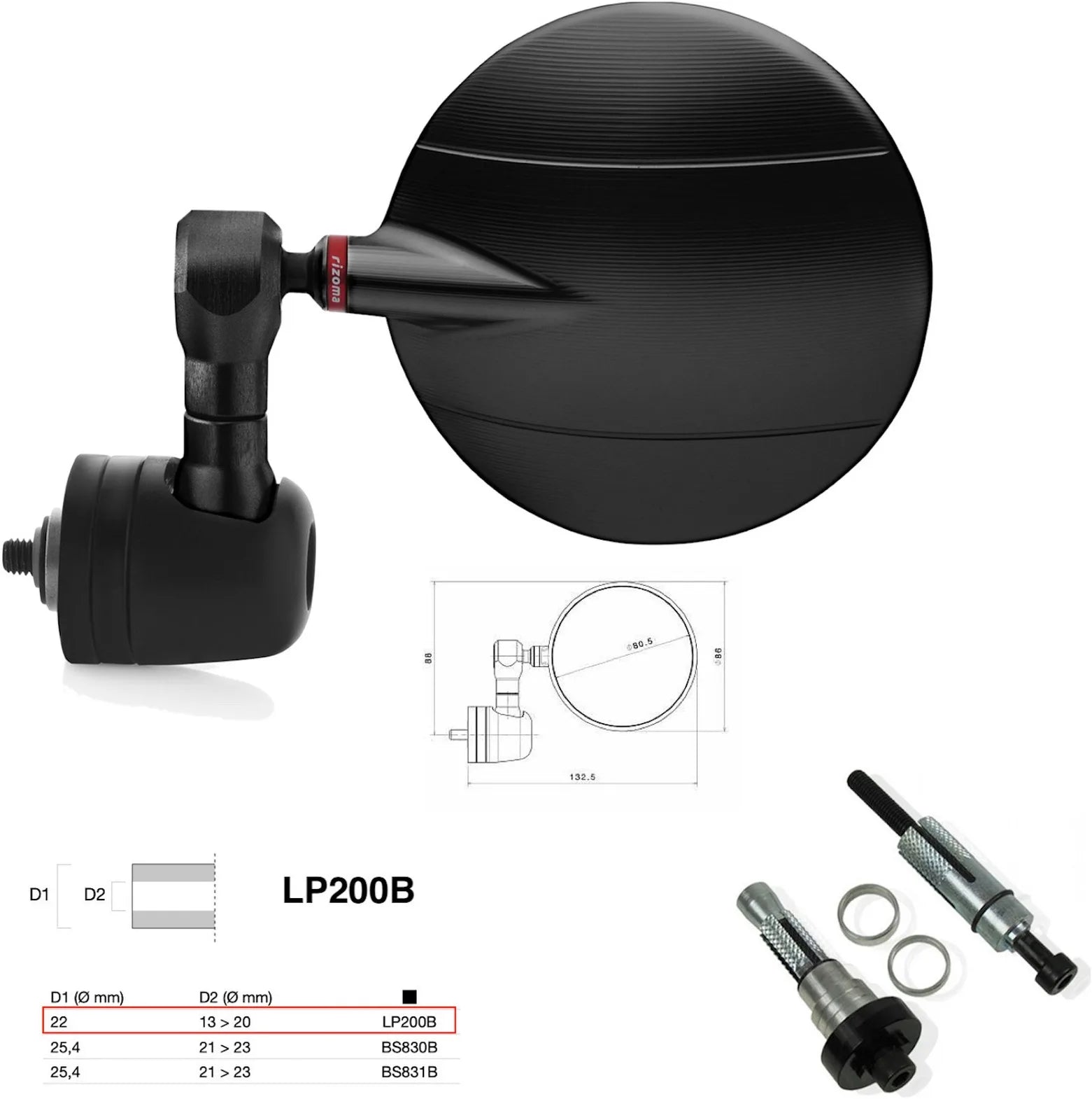Mirror End Mount Left Universal Ø22(13>20) Spy-R Ø80 - Rizoma Compatible With Yamaha