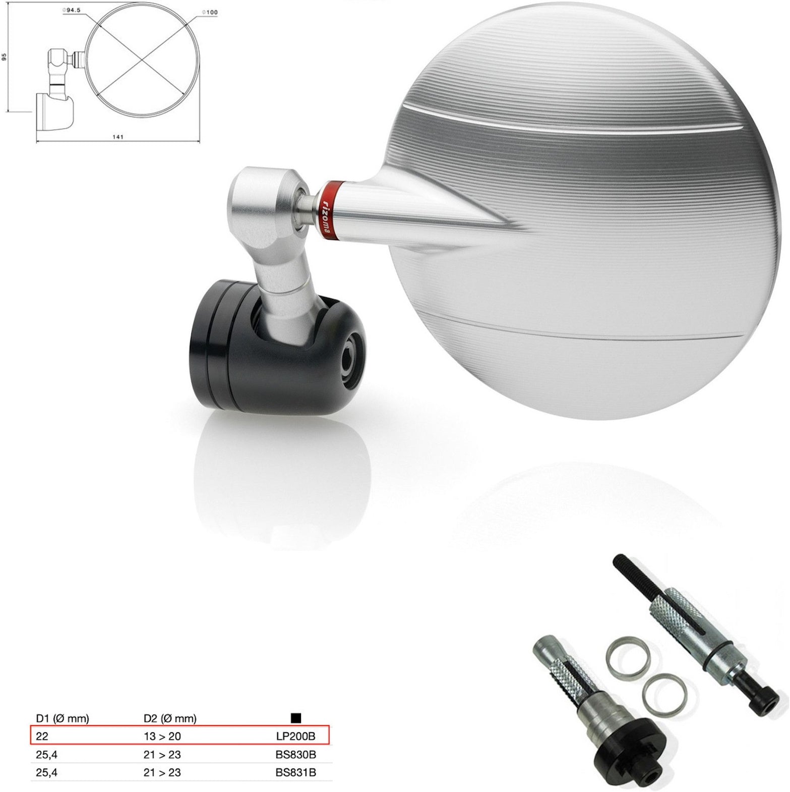 Mirror End Mount Right Universal Ø22(13>20) Spy-R Ø94.5 - Rizoma Compatible With Aprilia
