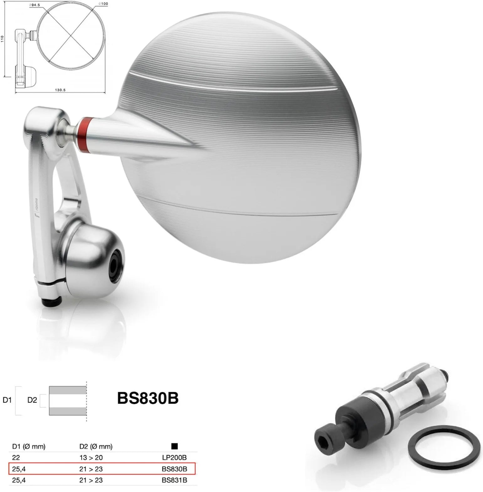Mirror End Mount Right Universal Ø24,5(21>23) Spy-Arm Ø94.5 - Rizoma Compatible With Ktm
