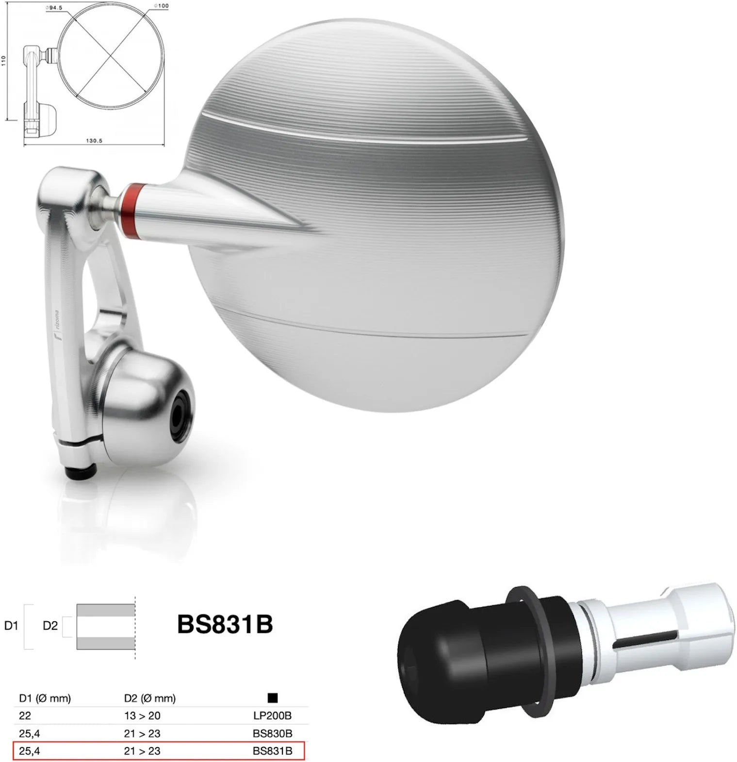 Mirror End Mount Right Universal Ø24,5(21>23) Spy-Arm Ø94.5 - Rizoma Compatible With Ktm