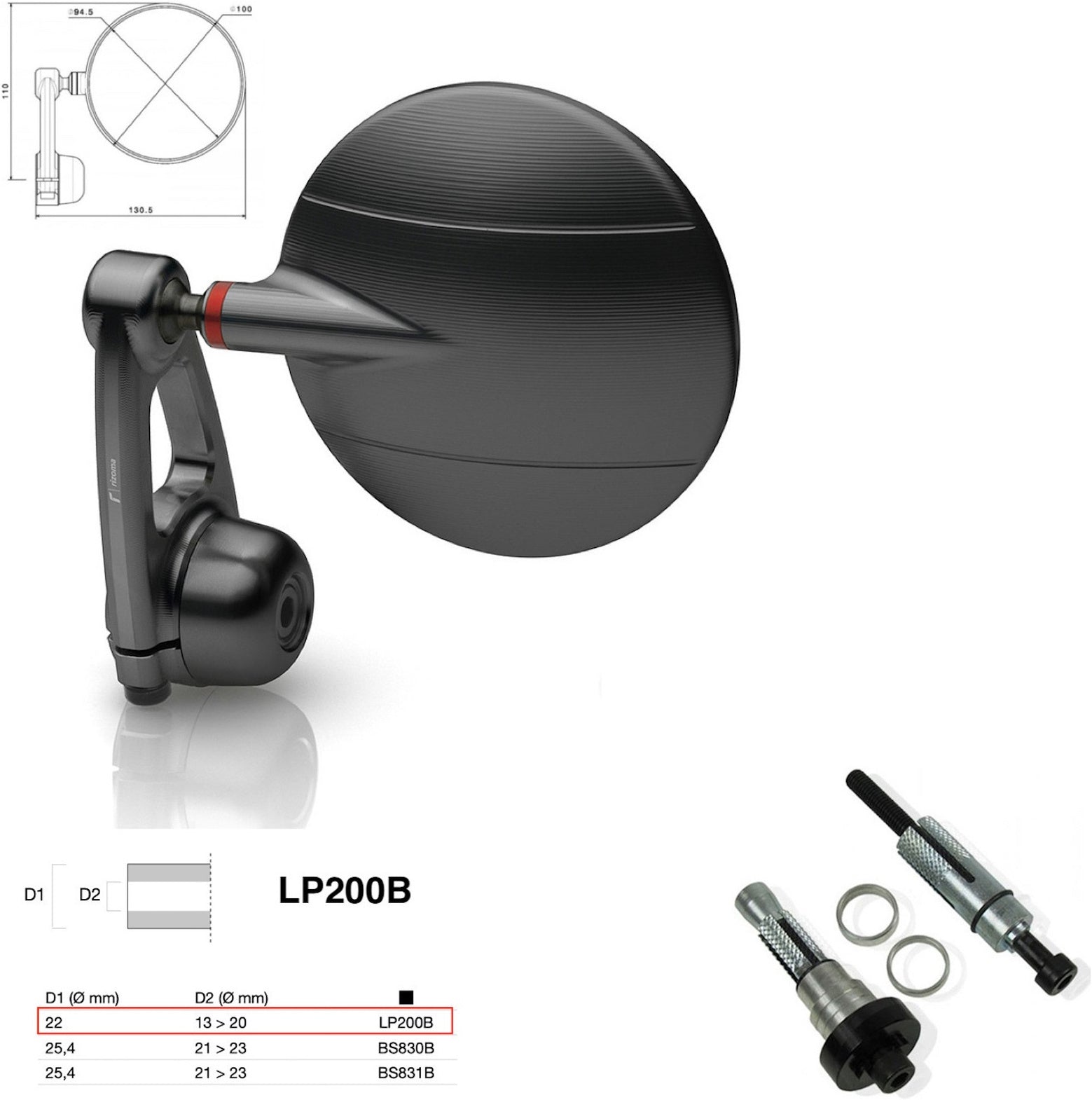Mirror End Mount Right Universal Ø22(13>20) Spy-Arm Ø94.5 - Rizoma Compatible With Aprilia