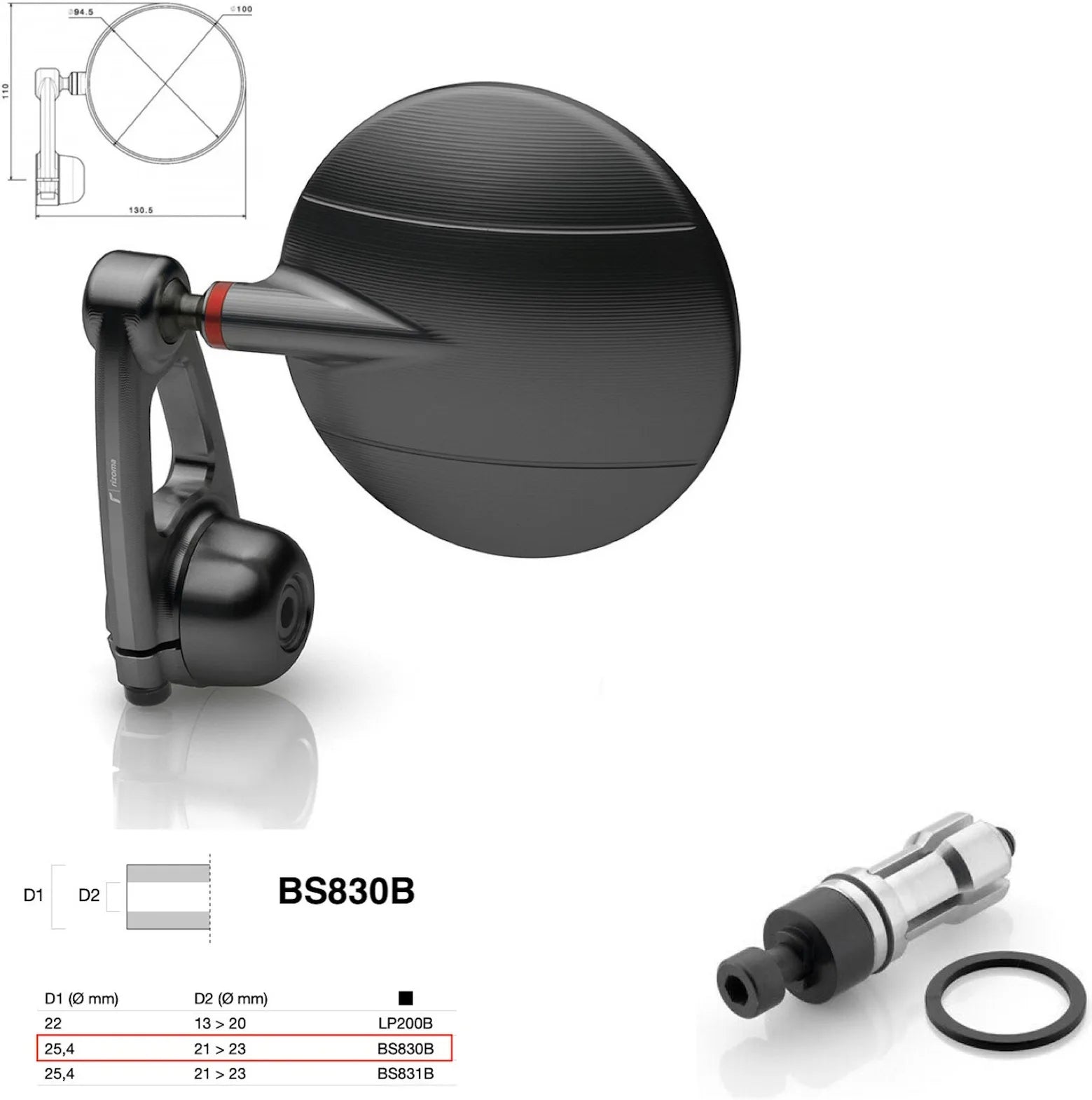 Mirror End Mount Left Universal Ø24,5(21>23) Spy-Arm Ø94.5 - Rizoma Compatible With Ktm