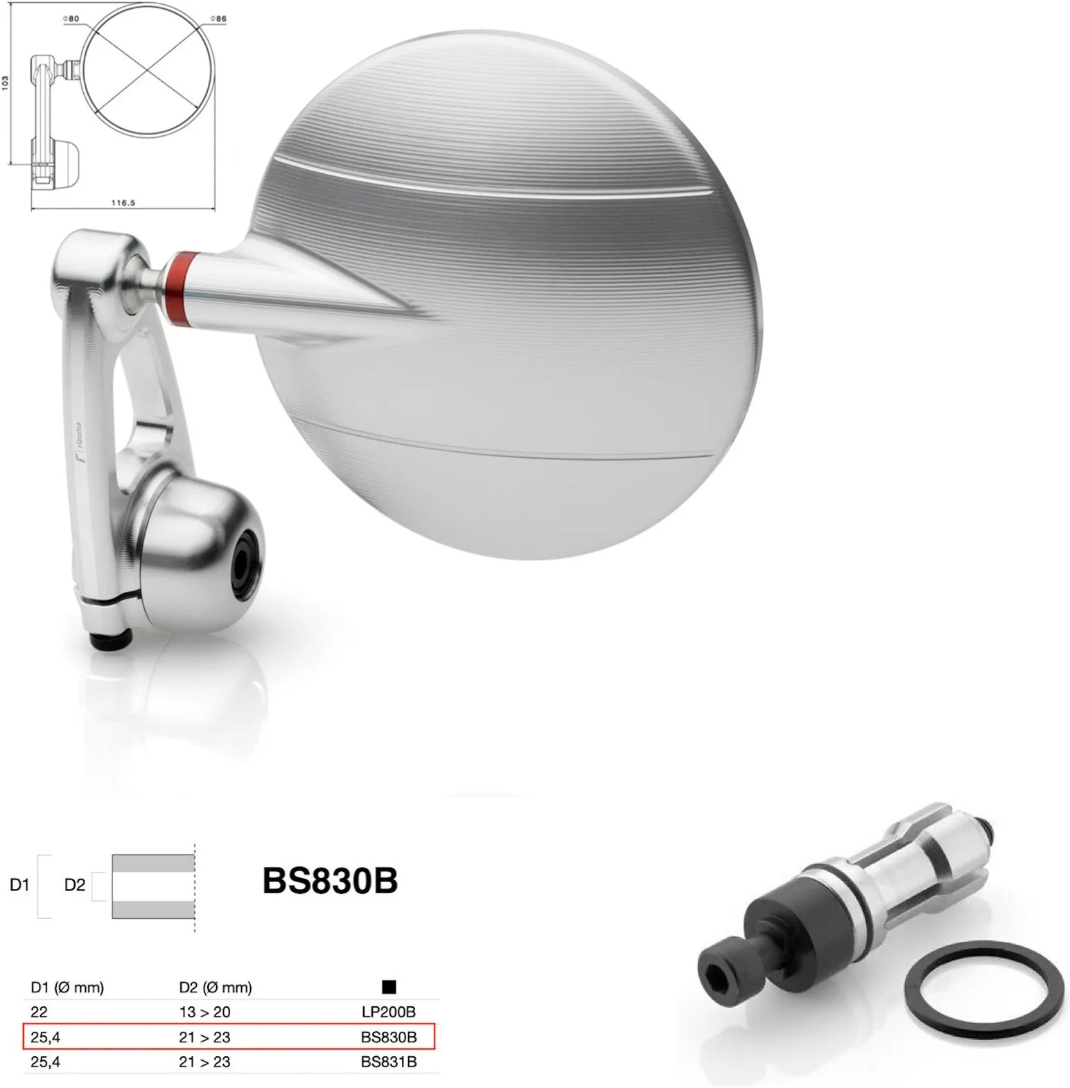 Mirror End Mount Right Universal Ø24,5(21>23) Spy-Arm Ø80 - Rizoma Compatible With Ktm