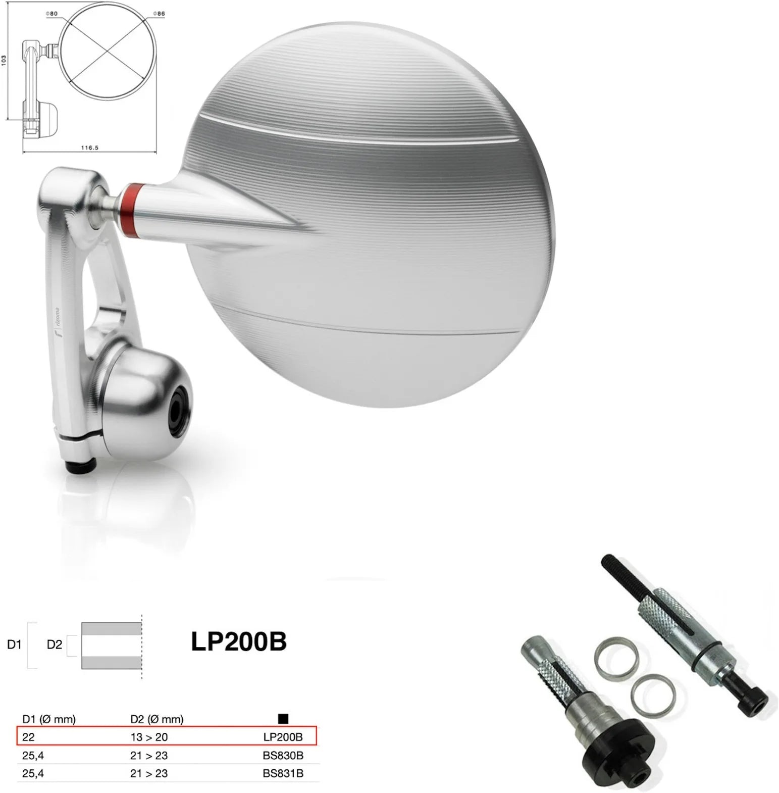 Mirror End Mount Right Universal Ø22(13>20) Spy-Arm Ø80 - Rizoma Compatible With Yamaha