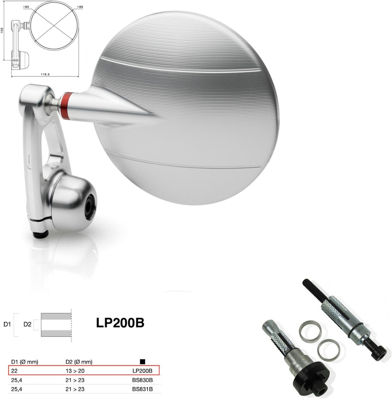 Mirror End Mount Right Universal Ø22(13>20) Spy-Arm Ø80 - Rizoma Compatible With Aprilia