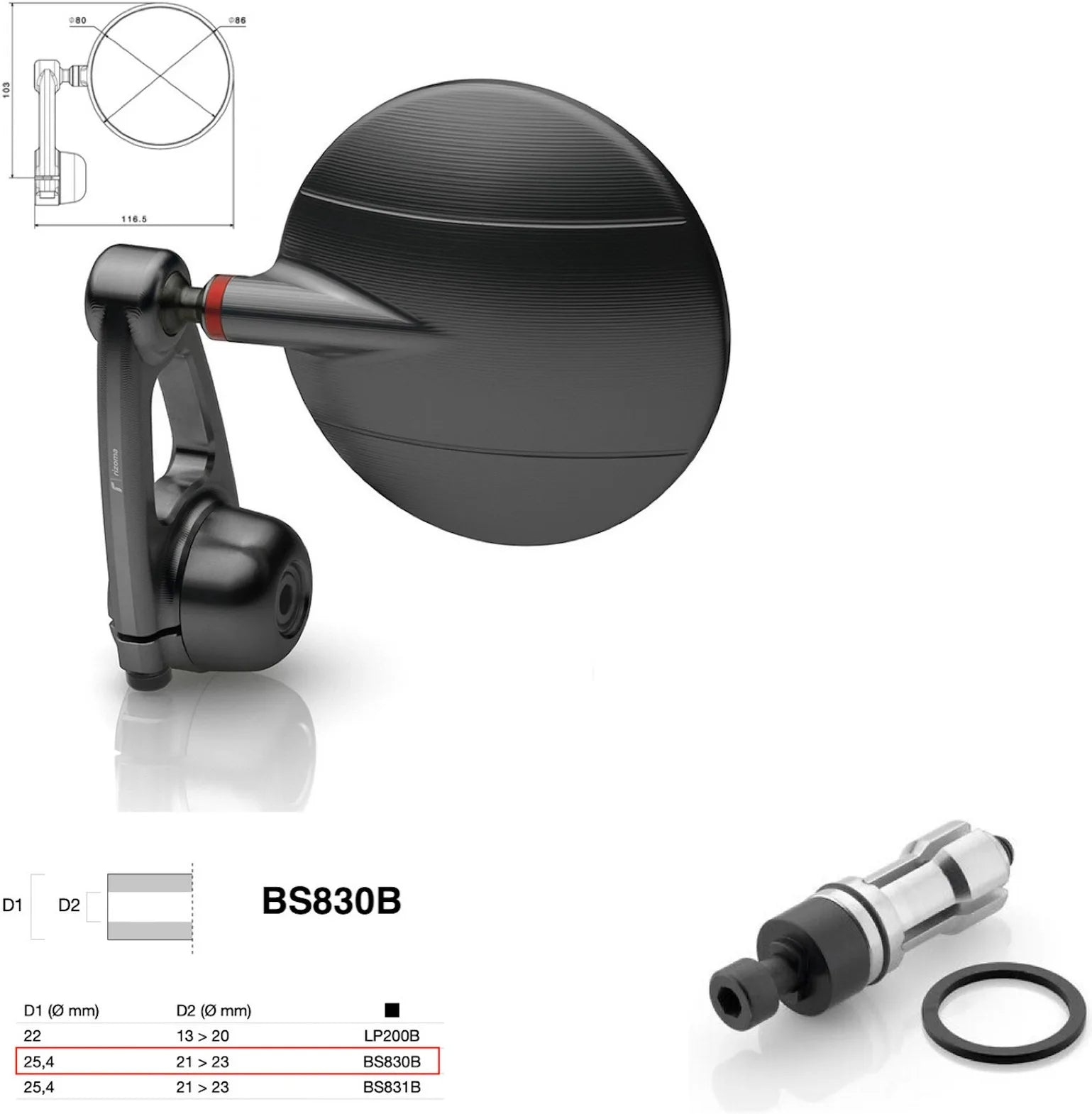 Mirror End Mount Right Universal Ø24,5(21>23) Spy-Arm Ø80 - Rizoma Compatible With Ktm
