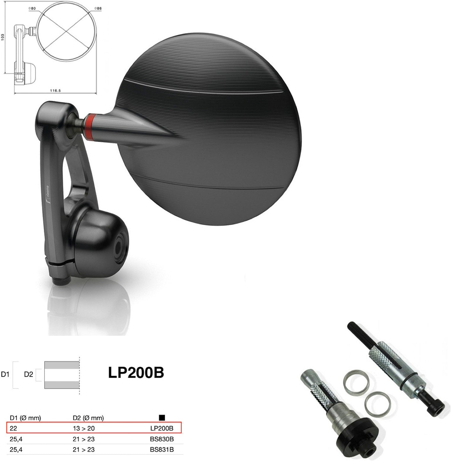 Mirror End Mount Right Universal Ø22(13>20) Spy-Arm Ø80 - Rizoma Compatible With Aprilia