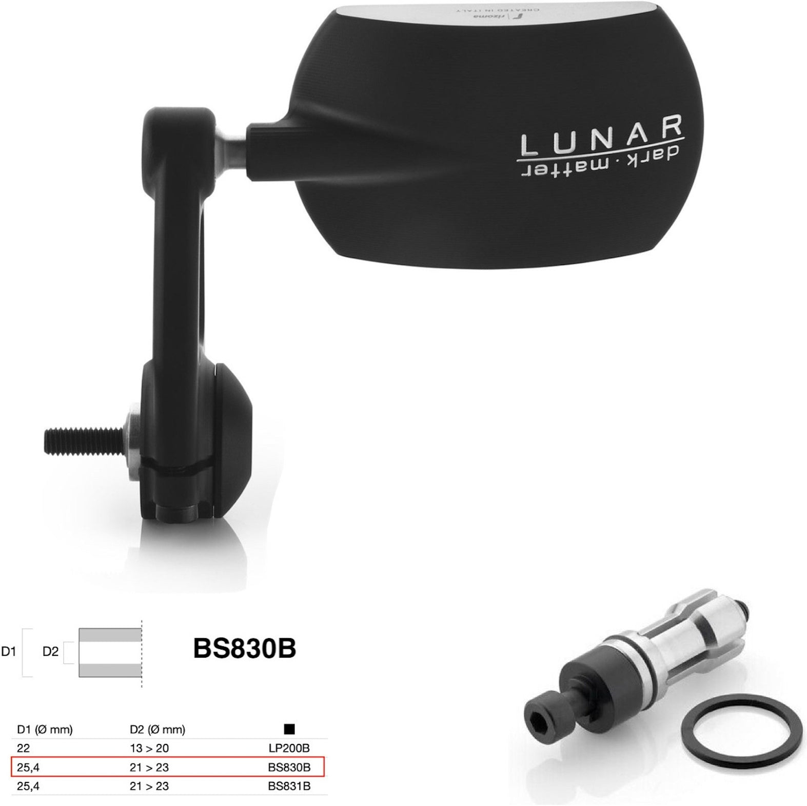 Mirror End Mount Right Universal Ø24,5(21>23) Lunar - Rizoma Compatible With Moto Guzzi