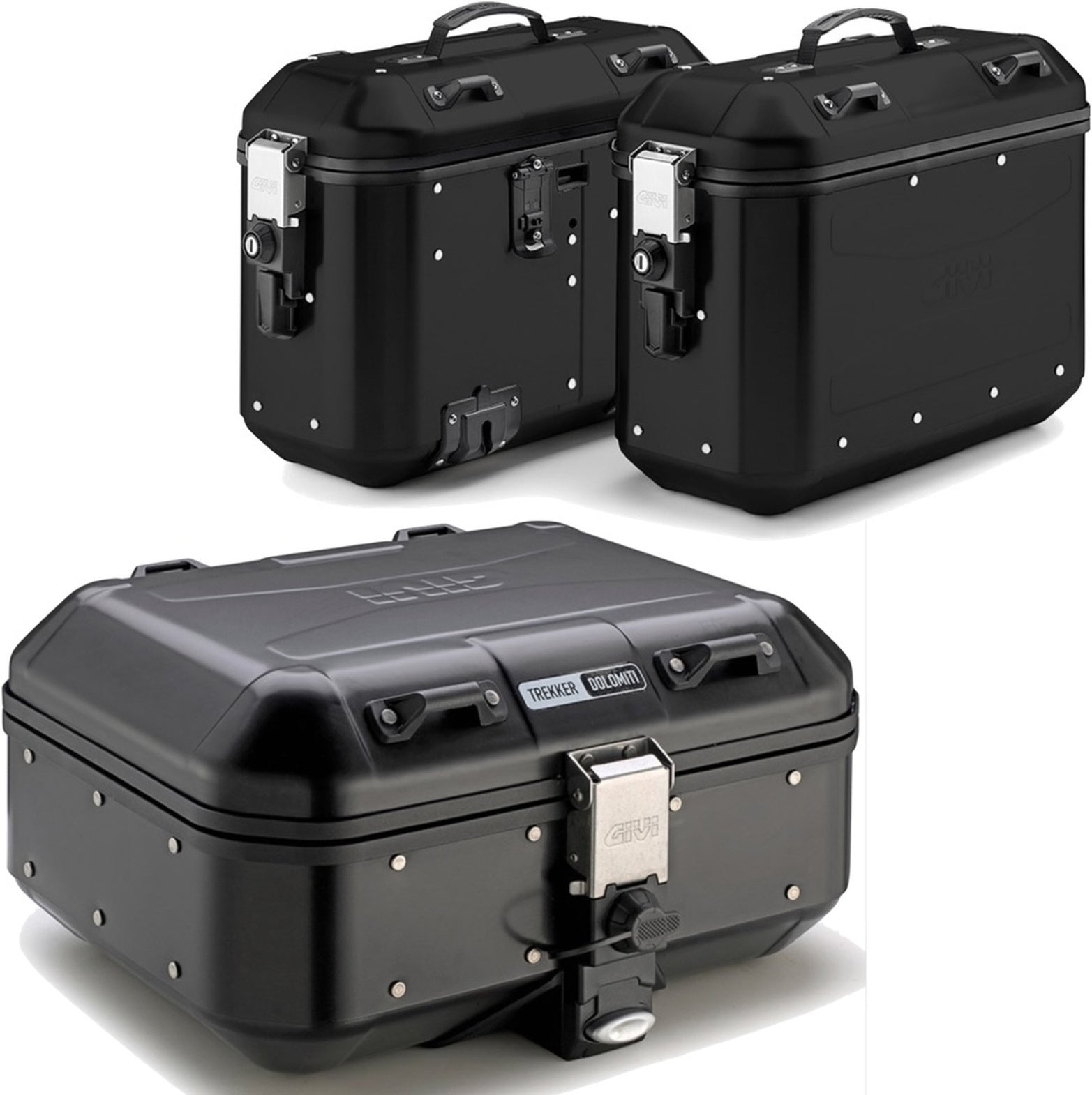 Trekker Dolomiti Aluminium Black Top Case + Side Cases - 102 Lt Trekker Dolomiti Aluminium - Givi Compatible With Royal Enfield Scram 411 (2022-2024)