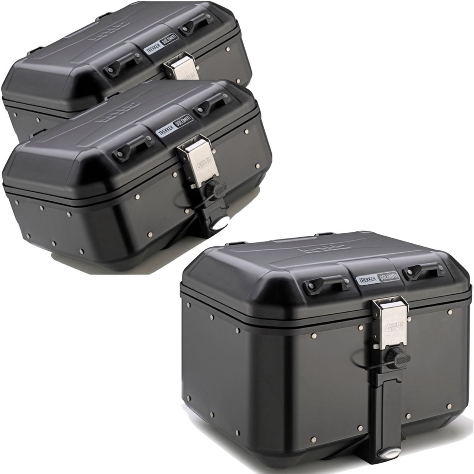 Trekker Dolomiti Aluminium Black Top Case + Side Cases - 106 Lt Trekker Dolomiti Aluminium - Givi Compatible With Royal Enfield Scram 411 (2022-2024)