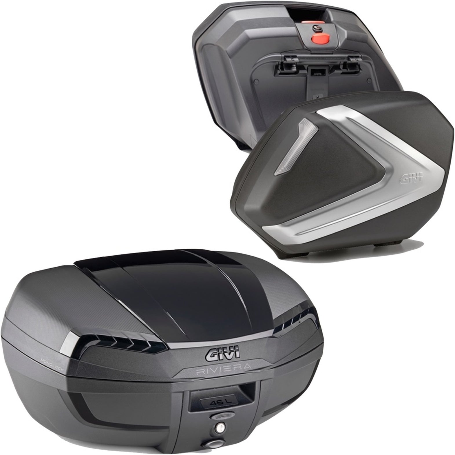Riviera Silver Tech Top Case + Side Cases - 120 Lt Riviera Technopolymer - Givi Compatible With Moto Guzzi V 100 Mandello 1000 (2022-2024)
