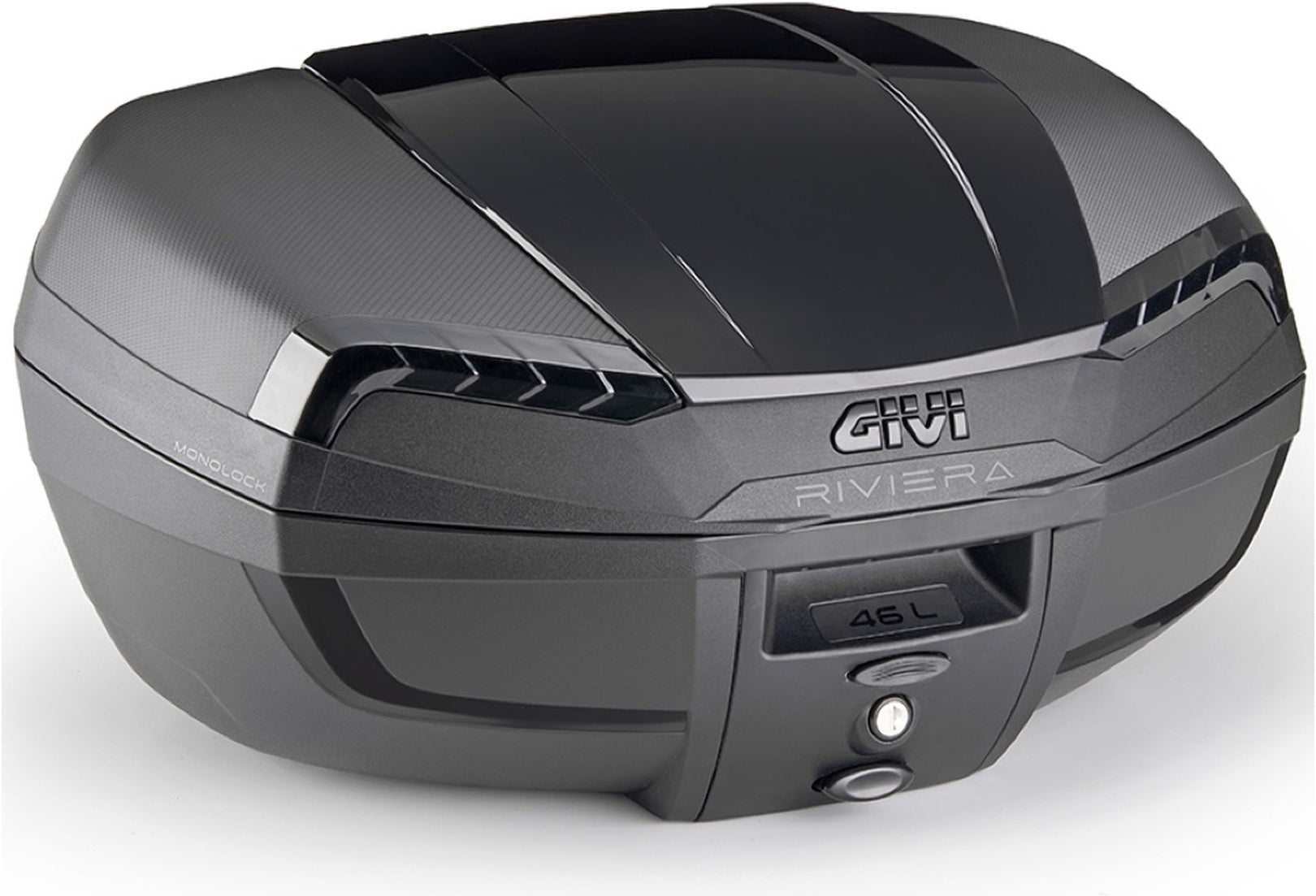 Monolock Riviera Triple Black Top Case - 46 Lt Riviera Technopolymer - Givi Compatible With Seat Mo 125 (2022-2024)