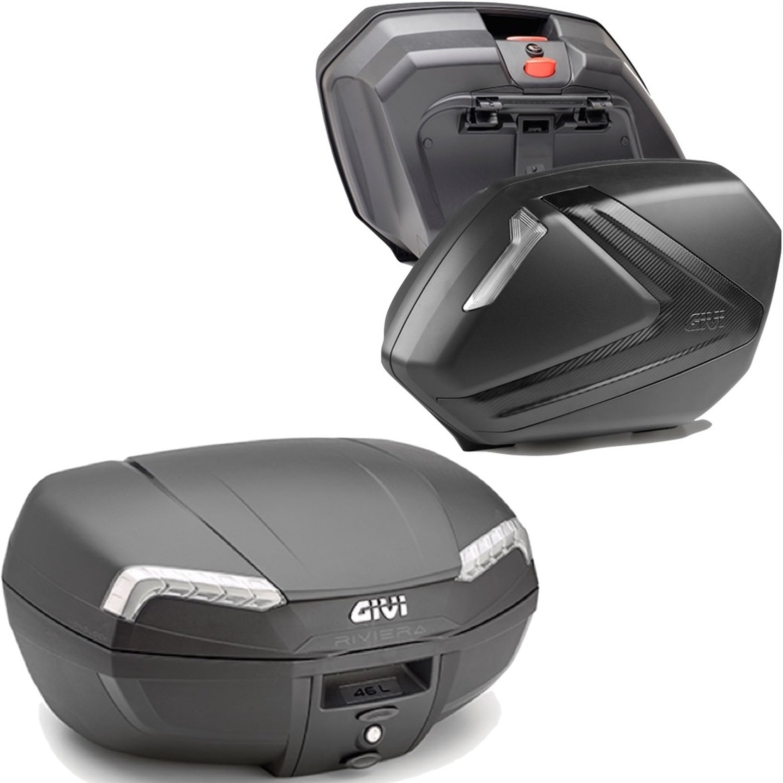 Riviera Carbon Look Tech Top Case + Side Cases - 120 Lt Riviera Technopolymer - Givi Compatible With Moto Guzzi V 100 Mandello 1000 (2022-2024)