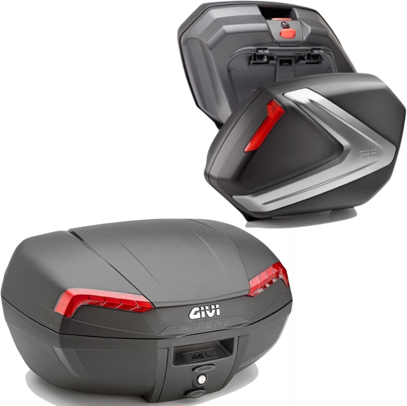Riviera Silver Top Case + Side Cases - 120 Lt Riviera Technopolymer - Givi Compatible With Moto Guzzi V 100 Mandello 1000 (2022-2024)