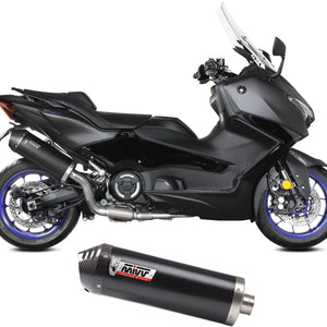 Complete Catalytic Exhaust System With Sound Certification Oval Steel Black Carbon Fiber End Cap - Mivv Compatible With Yamaha T-Max 560 (2025-2026)