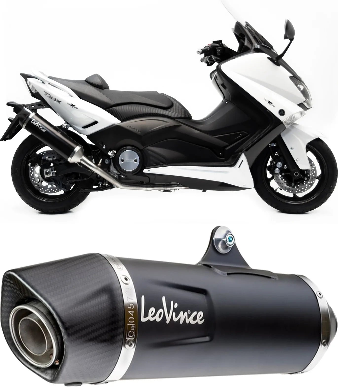 Complete Catalytic Exhaust System With Sound Certification Nero Stainless Steel Carbon Fiber End Cap - Leovince Compatible With Yamaha Xp 530 T-Max (2012-2016)