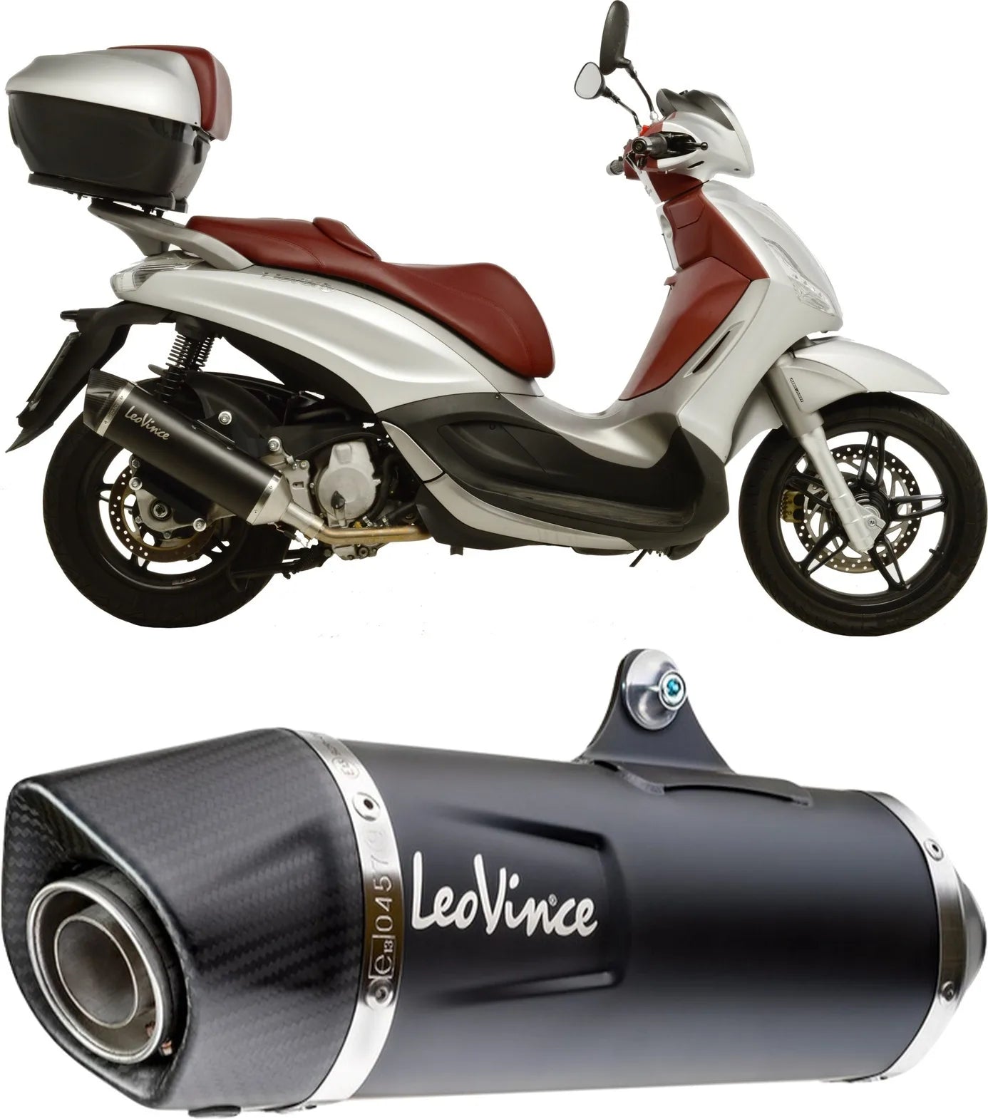 Exhaust Tip With Noise Certification Nero Stainless Steel Carbon Fiber End Cap - Leovince Compatible With Piaggio Beverly 350 Sport Touring E3 (2011-2016)