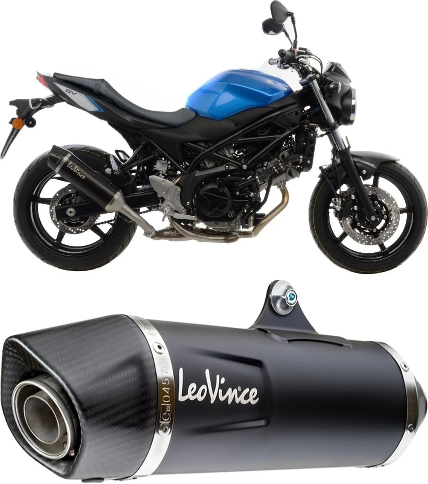 Exhaust Tip With Noise Certification Nero Stainless Steel Carbon Fiber End Cap - Leovince Compatible With Suzuki Sv 650 X (2018-2023)
