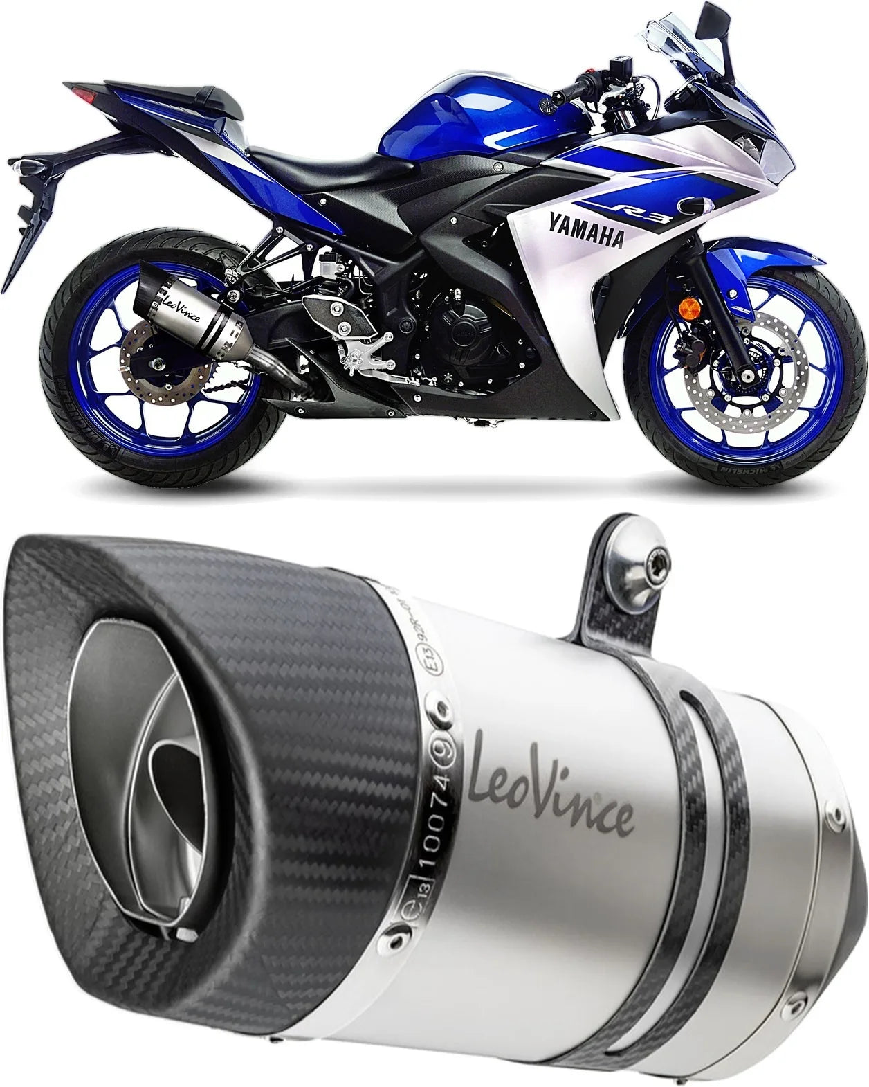 Exhaust Tip With Noise Certification Lv Pro Stainless Steel Carbon Fiber End Cap - Leovince Compatible With Yamaha Mt-25 250 (2015-2018)