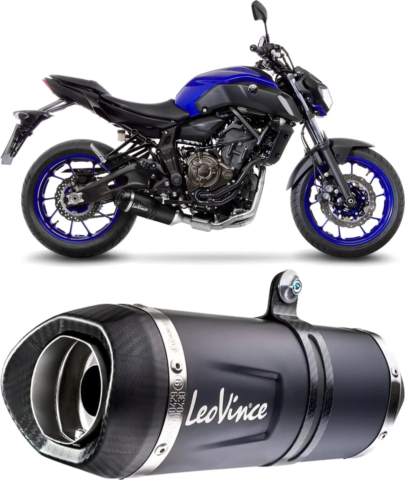 Complete Catalytic Exhaust System With Sound Certification Lv One Evo Steel Black Carbon Fiber End Cap - Leovince Compatible With Yamaha Tracer 700 Gt (2019-2020)
