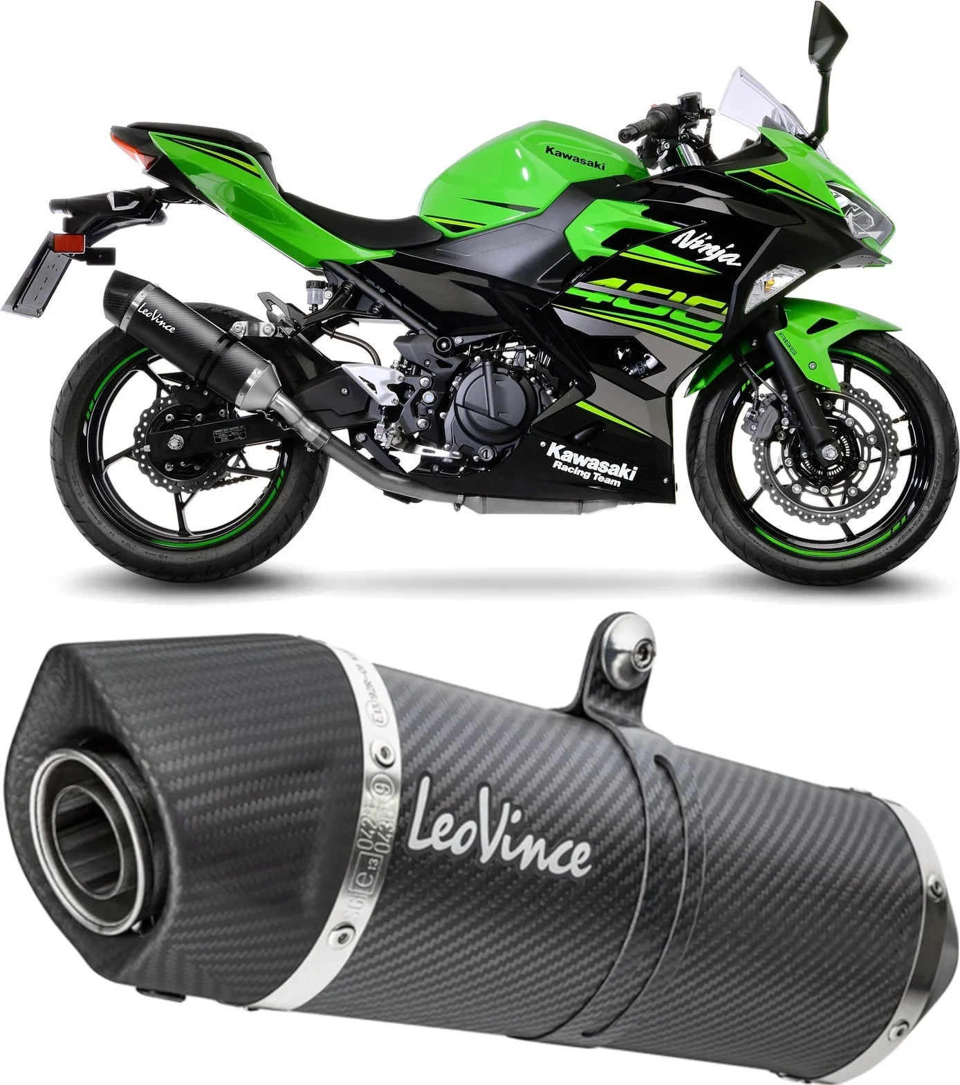 Exhaust Tip With Noise Certification Lv One Evo Carbon Fiber Carbon Fiber End Cap - Leovince Compatible With Kawasaki Z 400 (2022-2023)