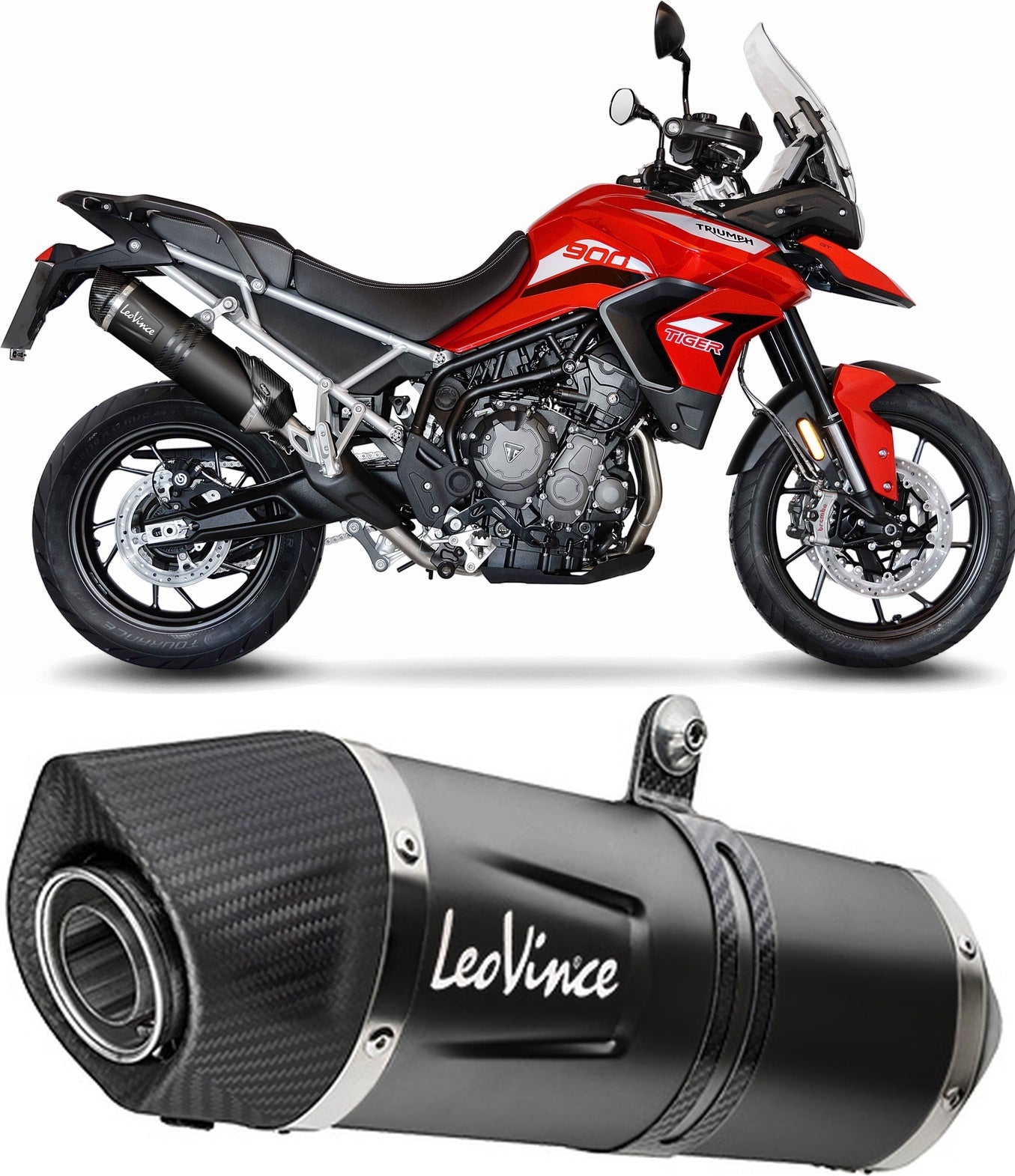 Exhaust Tip With Noise Certification Lv One Evo Steel Black Carbon Fiber End Cap - Leovince Compatible With Triumph Tiger 900 Rally (2020-2023)