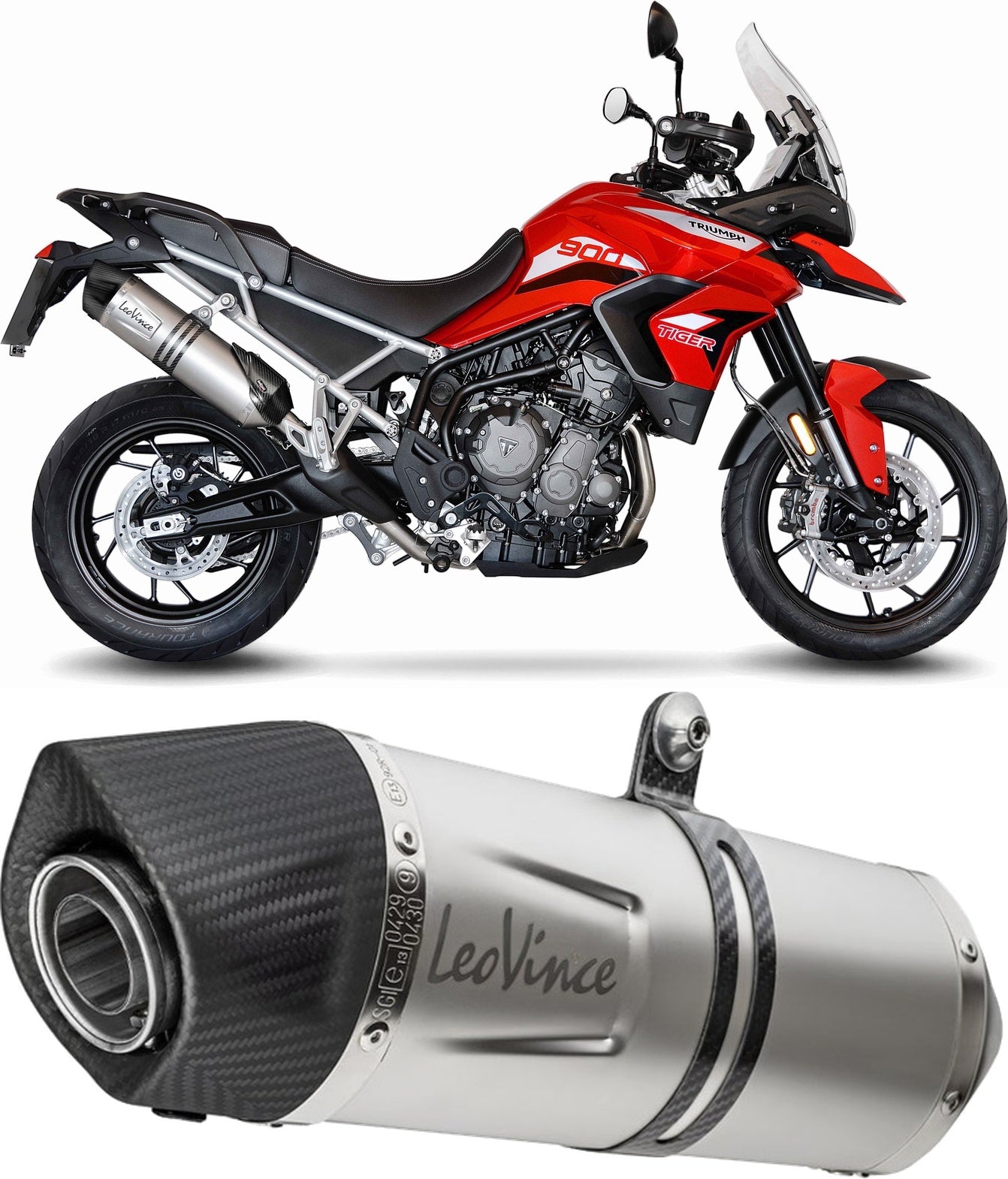 Exhaust Tip With Noise Certification Lv One Evo Stainless Steel Carbon Fiber End Cap - Leovince Compatible With Triumph Tiger 850 (2020-2023)