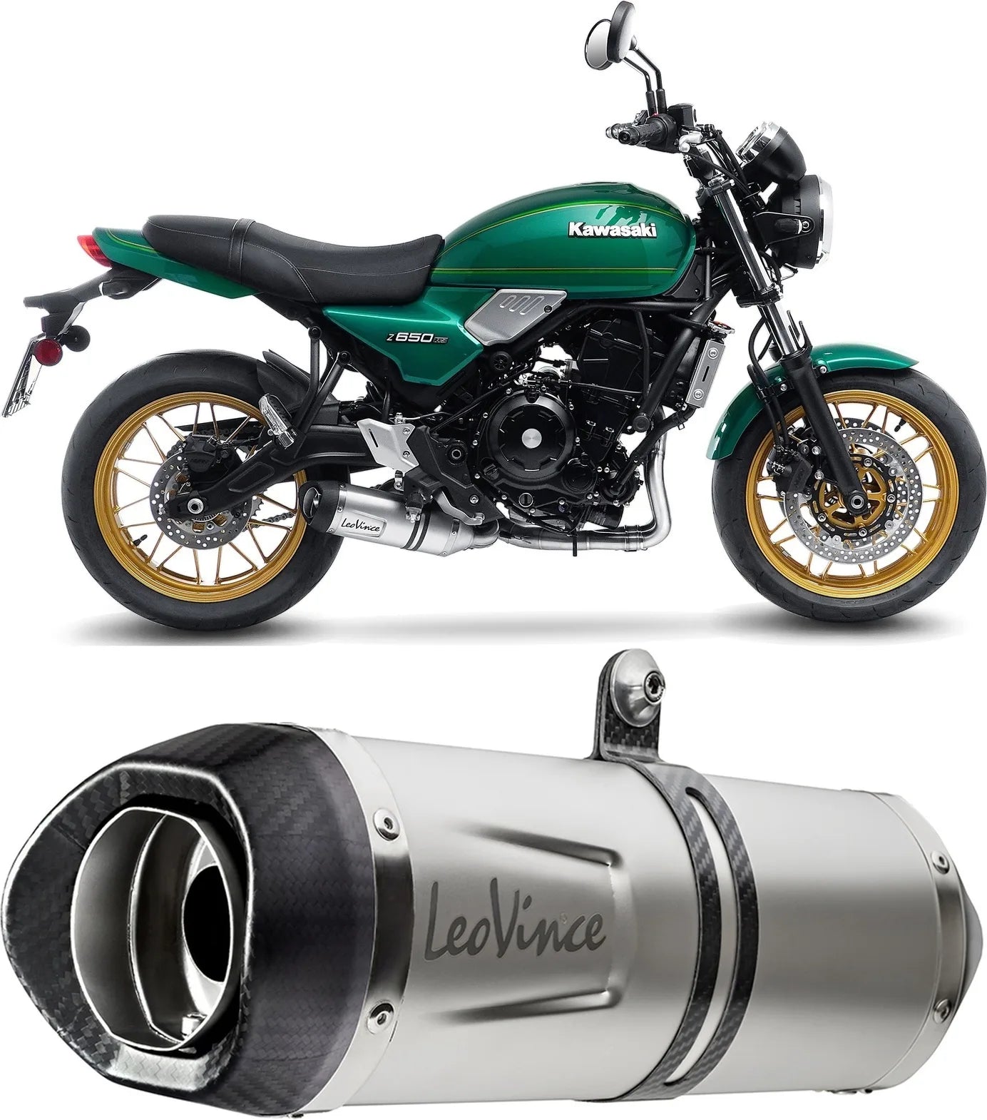 Complete Catalytic Exhaust System With Sound Certification Lv One Evo Stainless Steel Carbon Fiber End Cap - Leovince Compatible With Kawasaki Z 650 Rs (2022-2024)