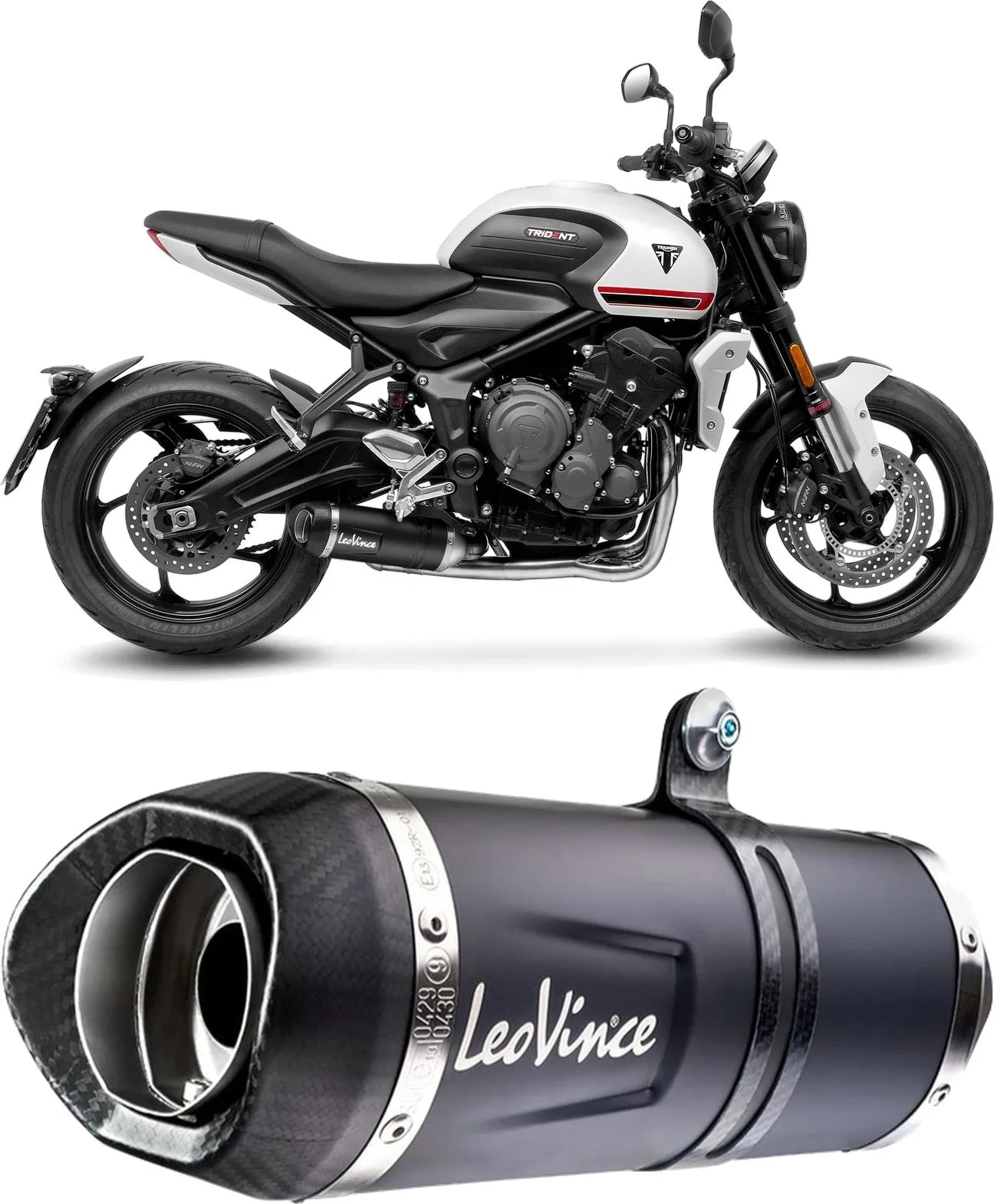 Complete Catalytic Exhaust System With Sound Certification Lv One Evo Steel Black Carbon Fiber End Cap - Leovince Compatible With Triumph Trident 660 (2021-2024)