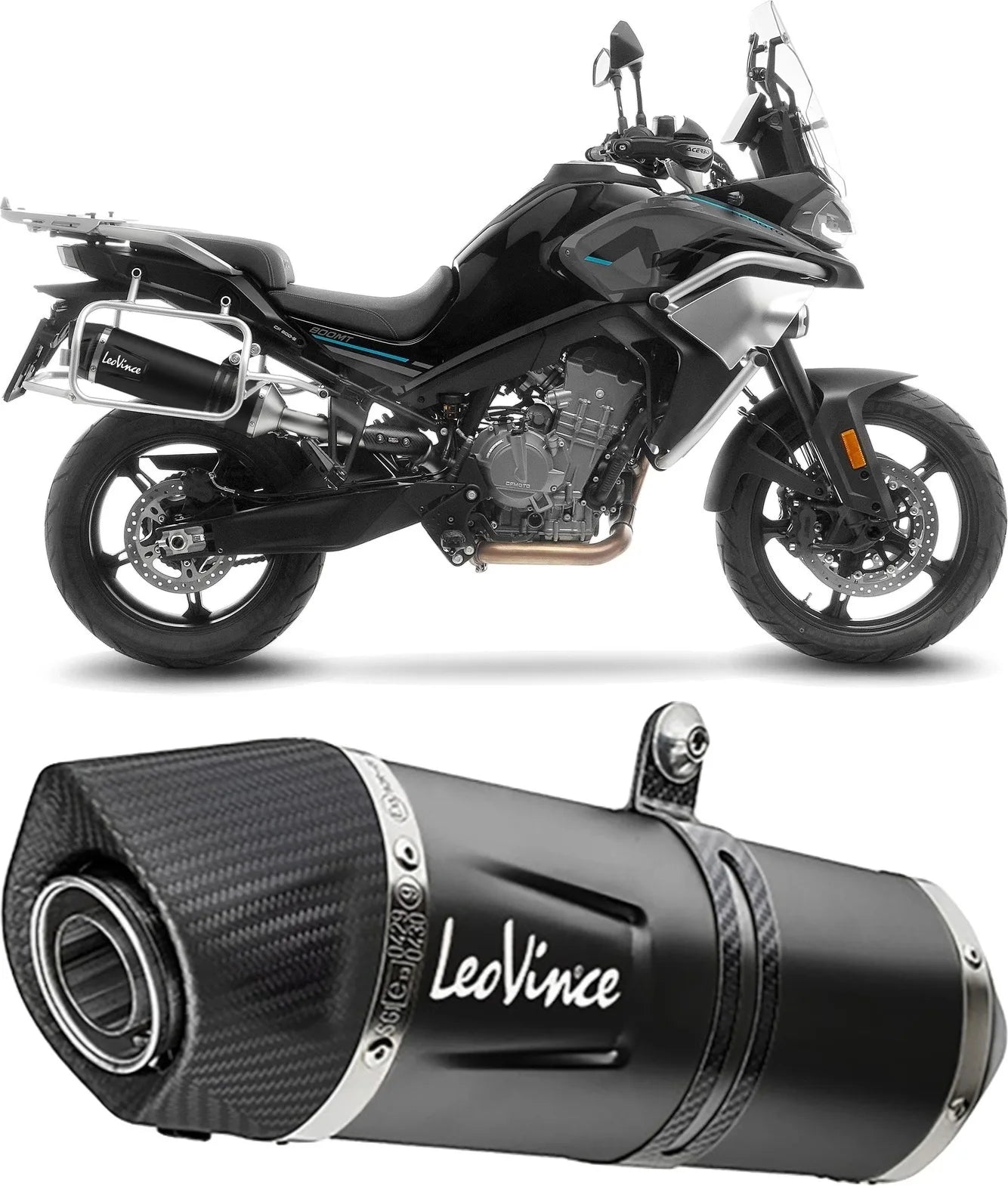 Exhaust Tip With Noise Certification Lv One Evo Steel Black Carbon Fiber End Cap - Leovince Compatible With Cfmoto 800 Mt Explore (2022-2024)