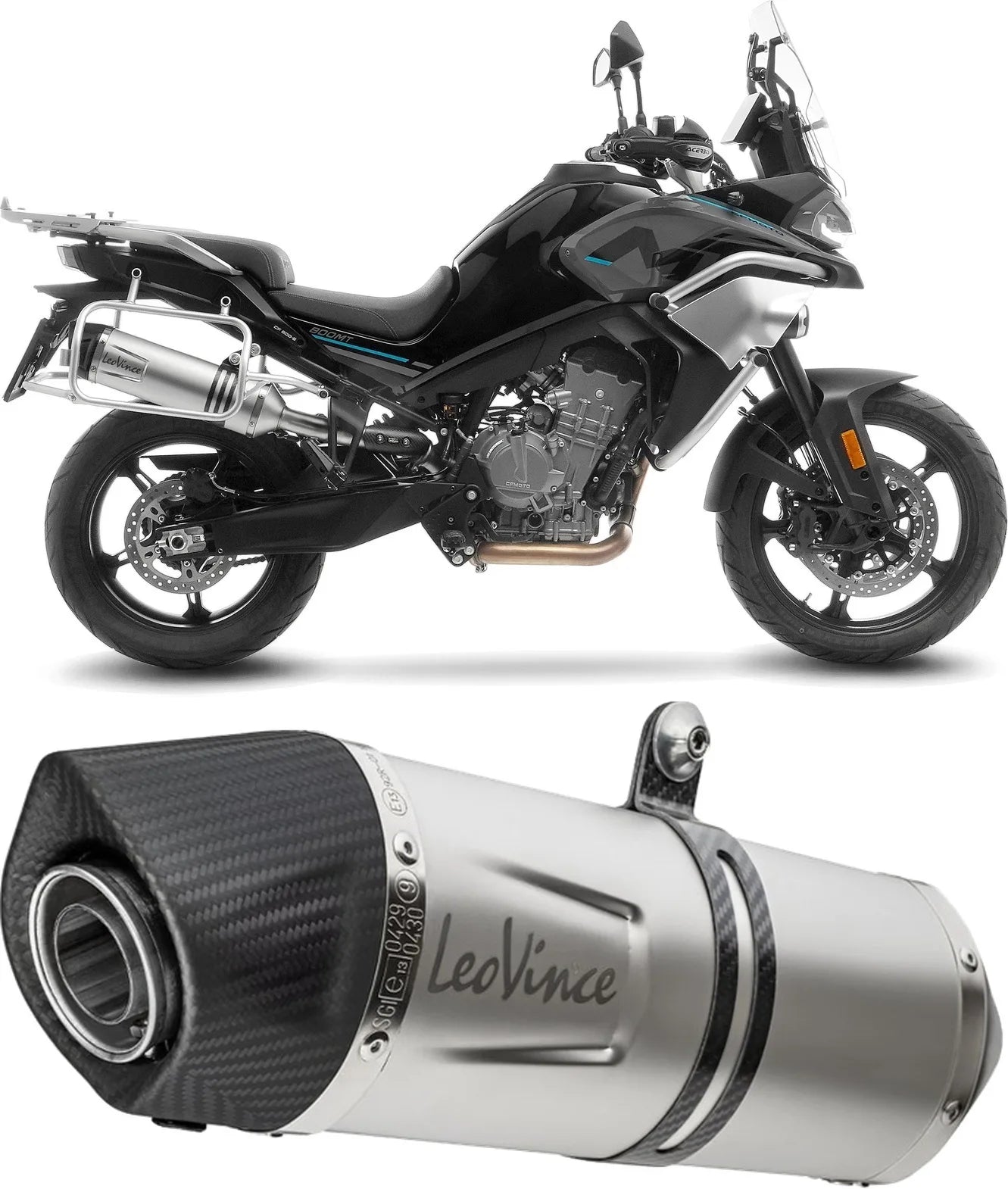 Exhaust Tip With Noise Certification Lv One Evo Stainless Steel Carbon Fiber End Cap - Leovince Compatible With Cfmoto 800 Mt Sport (2025-2026)