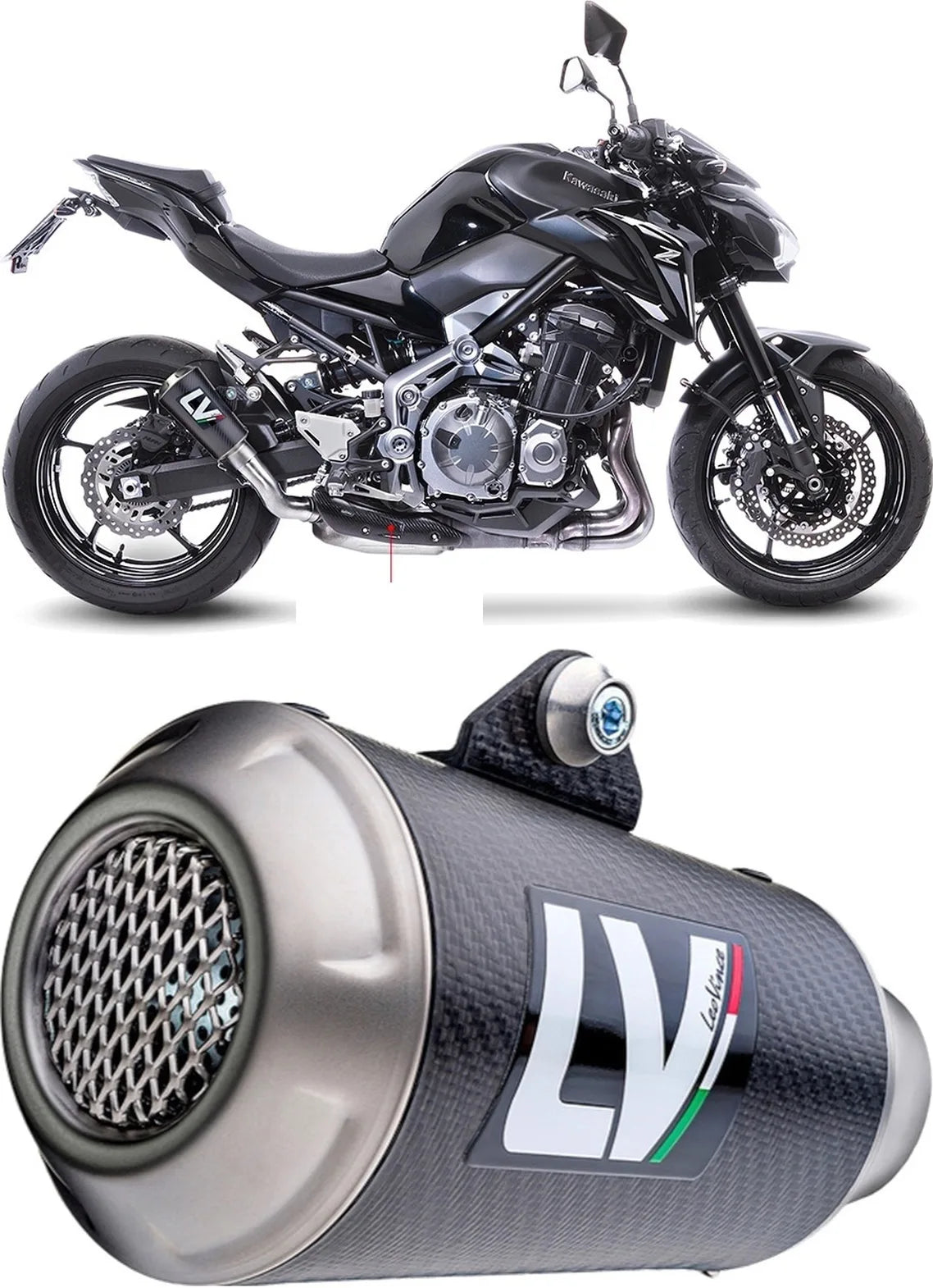 Exhaust Tip With Noise Certification Lv-10 Carbon Fiber Stainless Steel End Cap - Leovince Compatible With Kawasaki Z 900 (2017-2019)