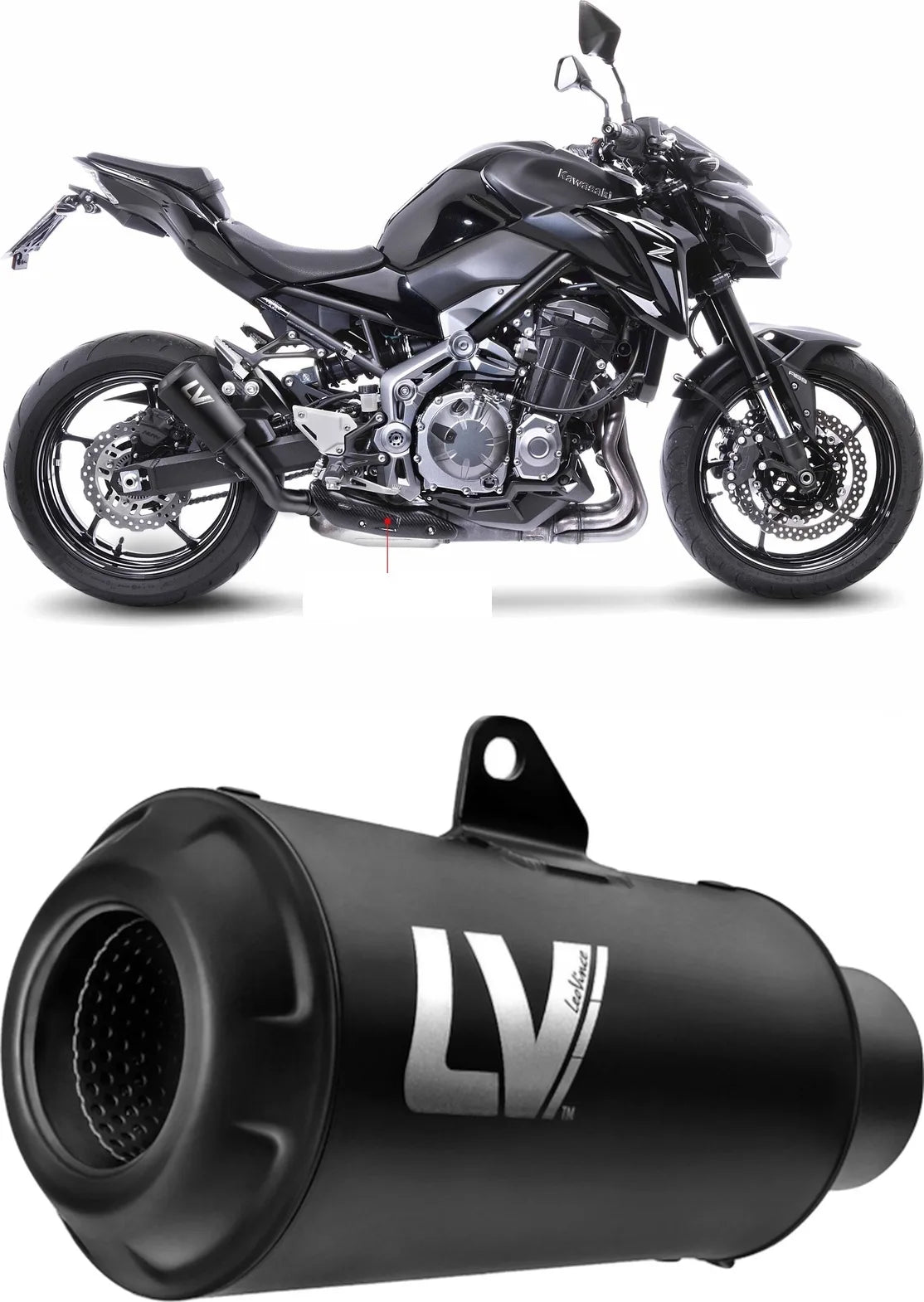 Exhaust Tip With Noise Certification Lv-10 Steel Full Black Steel Black End Cap - Leovince Compatible With Kawasaki Z 900 (2017-2019)