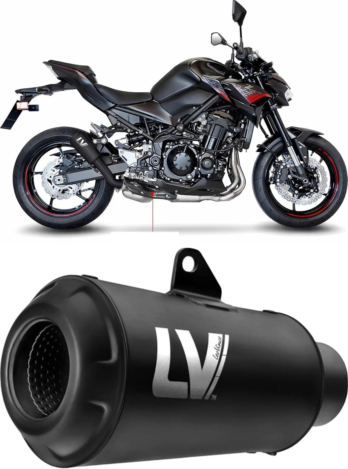 Exhaust Tip With Noise Certification Lv-10 Steel Full Black Steel Black End Cap - Leovince Compatible With Kawasaki Z 900 (2020-2024)