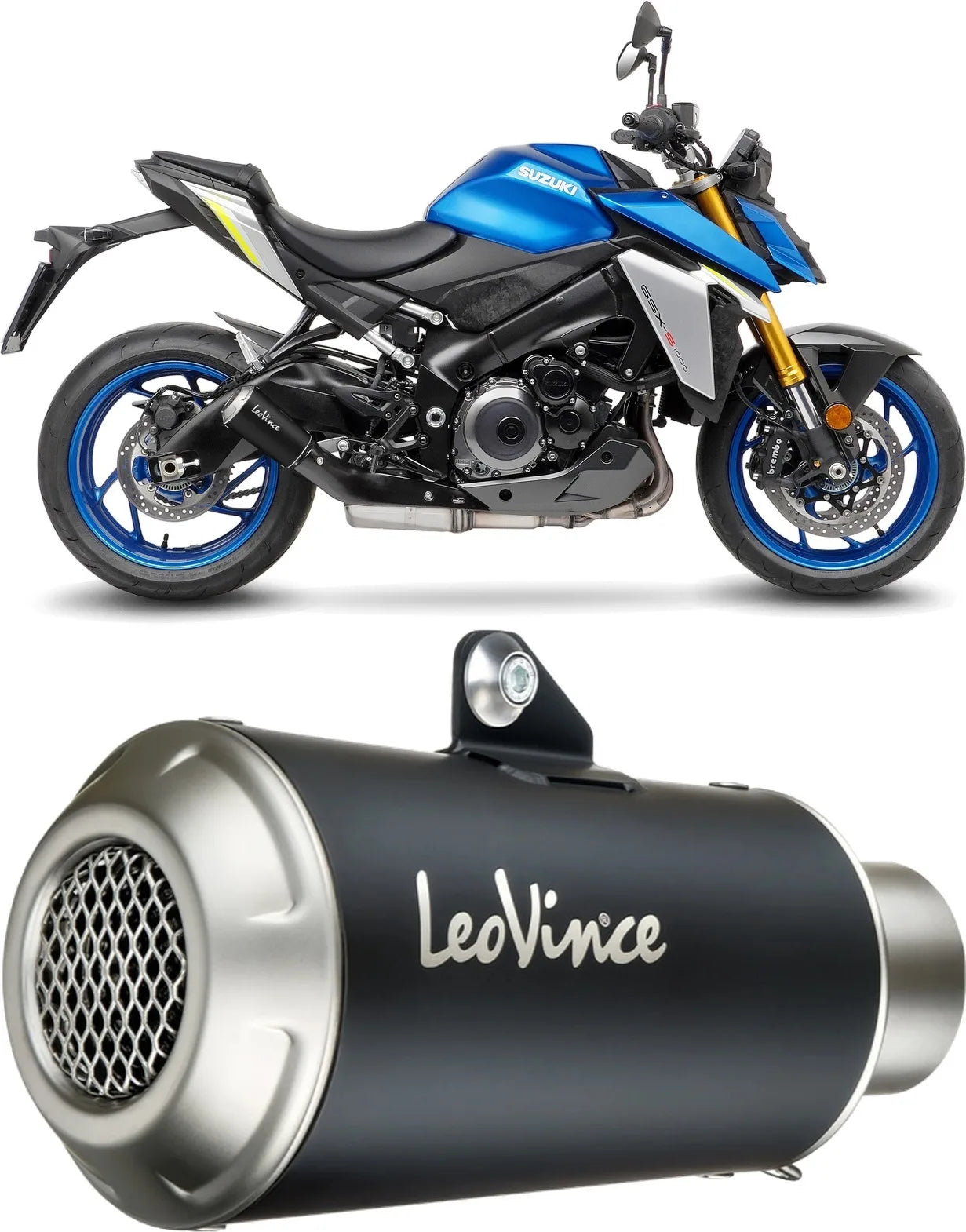 Exhaust Tip With Noise Certification Lv-10 Steel Black Stainless Steel End Cap - Leovince Compatible With Suzuki Gsx-S 950 (2021-2023)