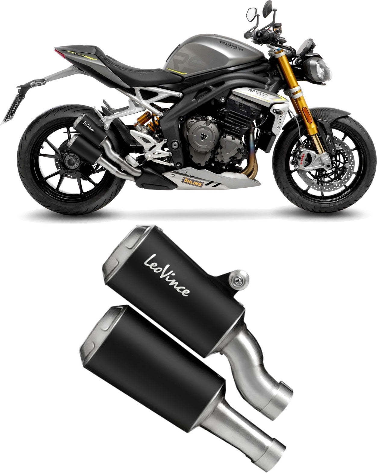 Dual Exhaust System With Sound Certification Lv-10 Steel Black Stainless Steel End Cap - Leovince Compatible With Triumph Speed Triple 1200 Rr - Rs (2021-2024)