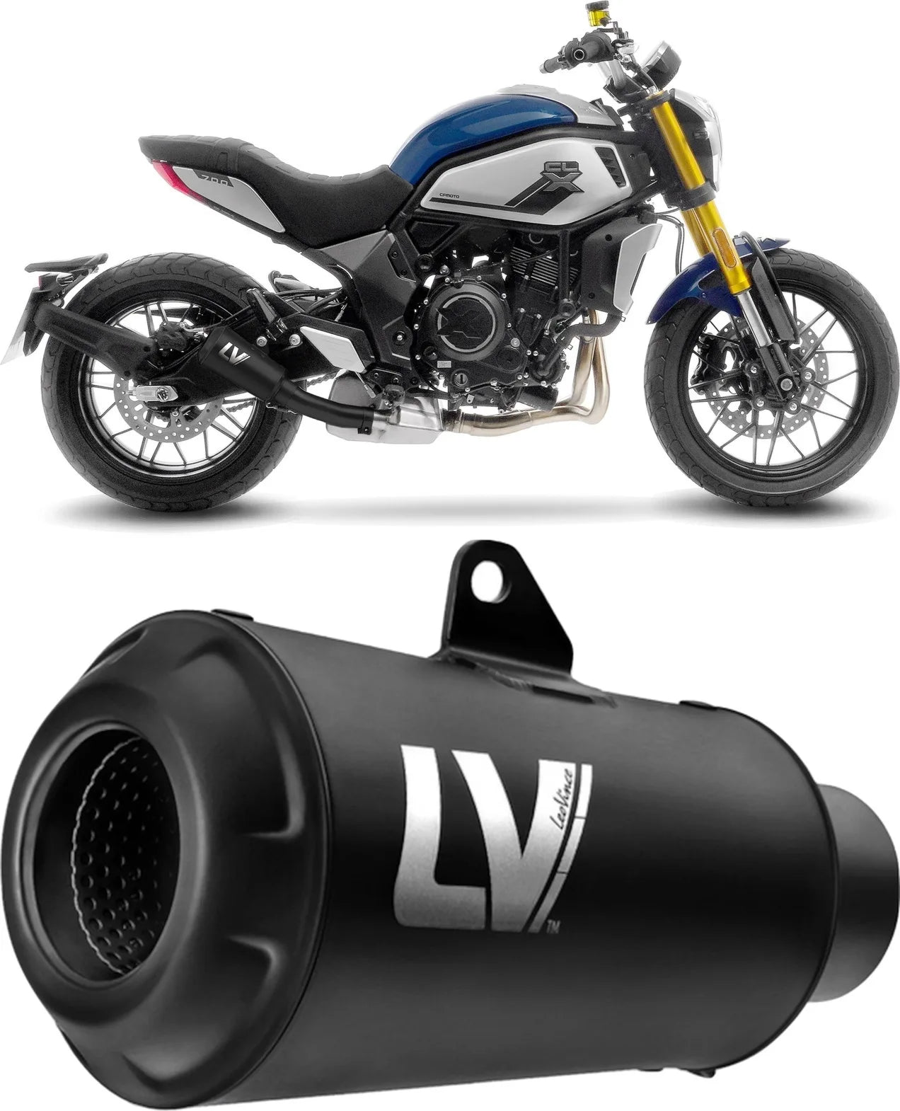 Exhaust Tip With Noise Certification Lv-10 Steel Full Black Steel Black End Cap - Leovince Compatible With Cfmoto 700 Cl-X Sport (2021-2023)