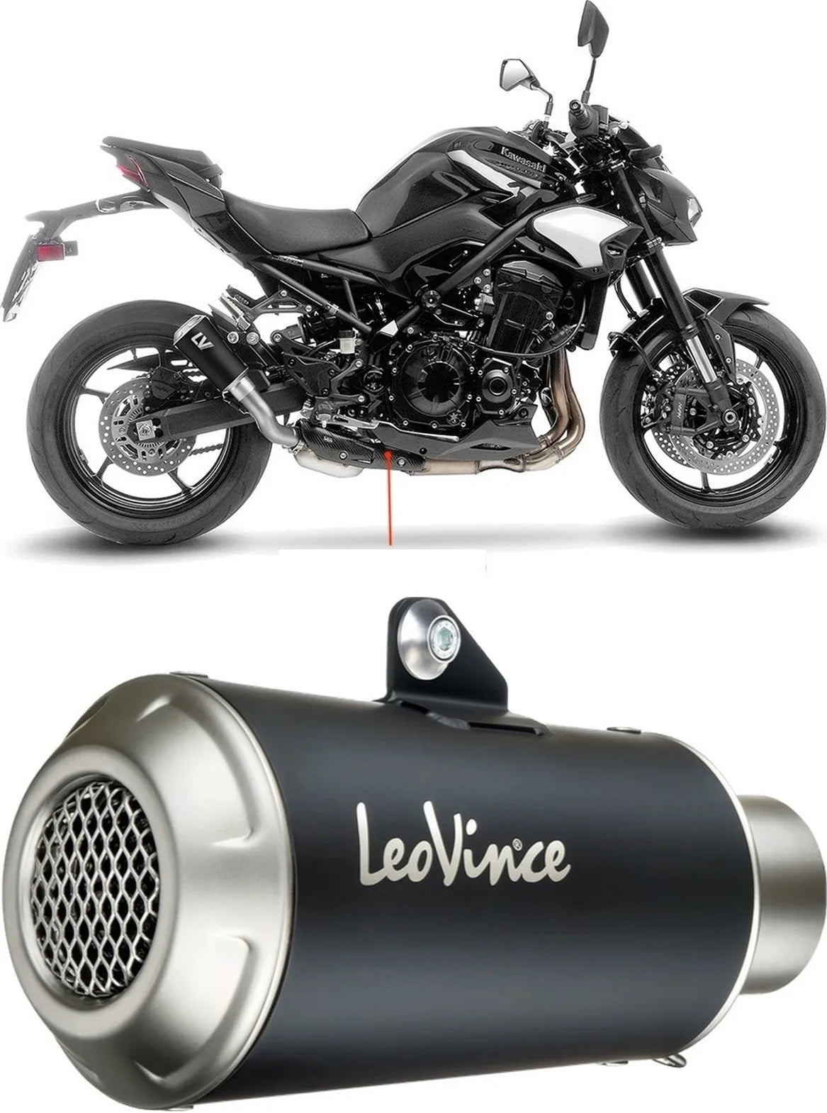Exhaust Tip With Noise Certification Lv-10 Steel Black Stainless Steel End Cap - Leovince Compatible With Kawasaki Z 900 (2025-2026)