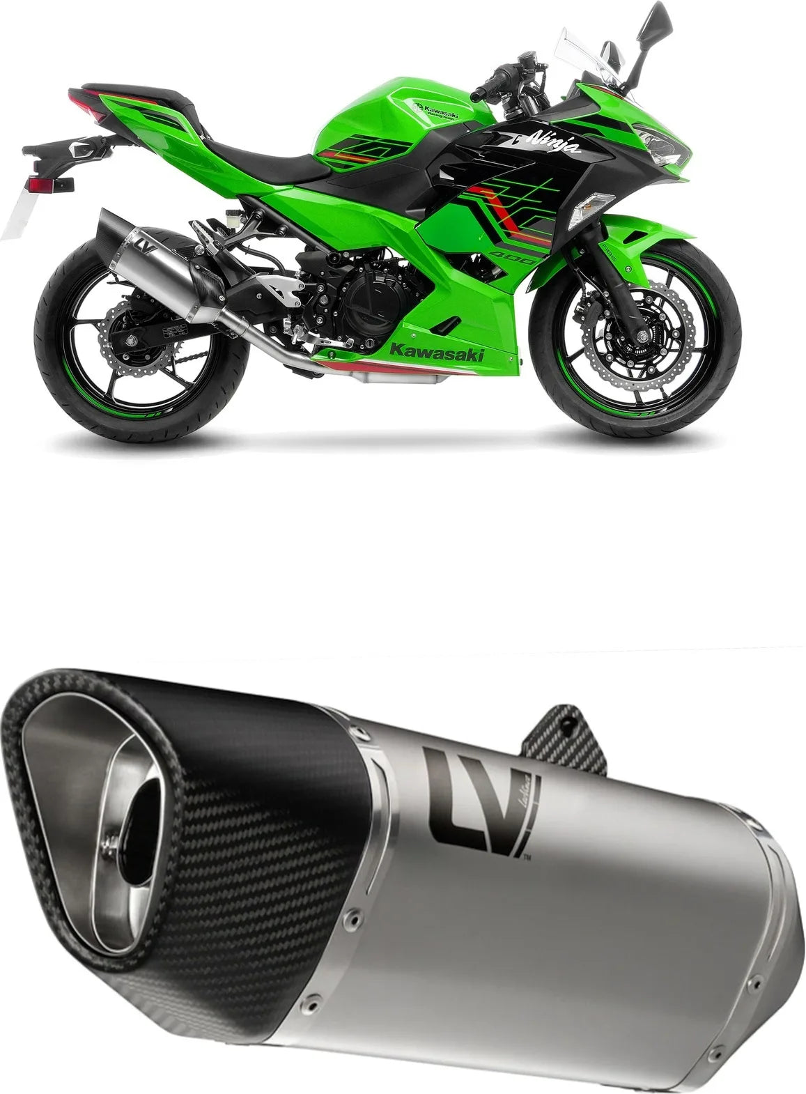 Exhaust Tip With Noise Certification Lv-14 R Stainless Steel Carbon Fiber End Cap - Leovince Compatible With Kawasaki Z 400 (2019-2021)