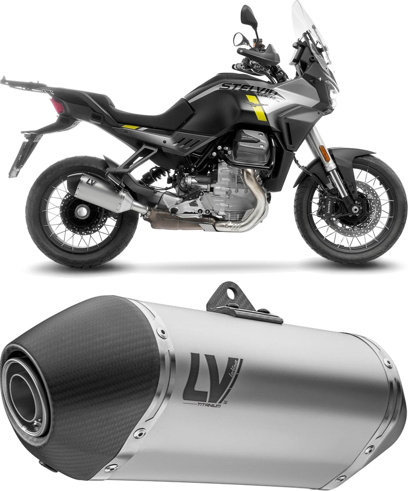 Exhaust Tip With Noise Certification Lv-14 Titanium Carbon Fiber End Cap - Leovince Compatible With Moto Guzzi Stelvio (2024-2026)