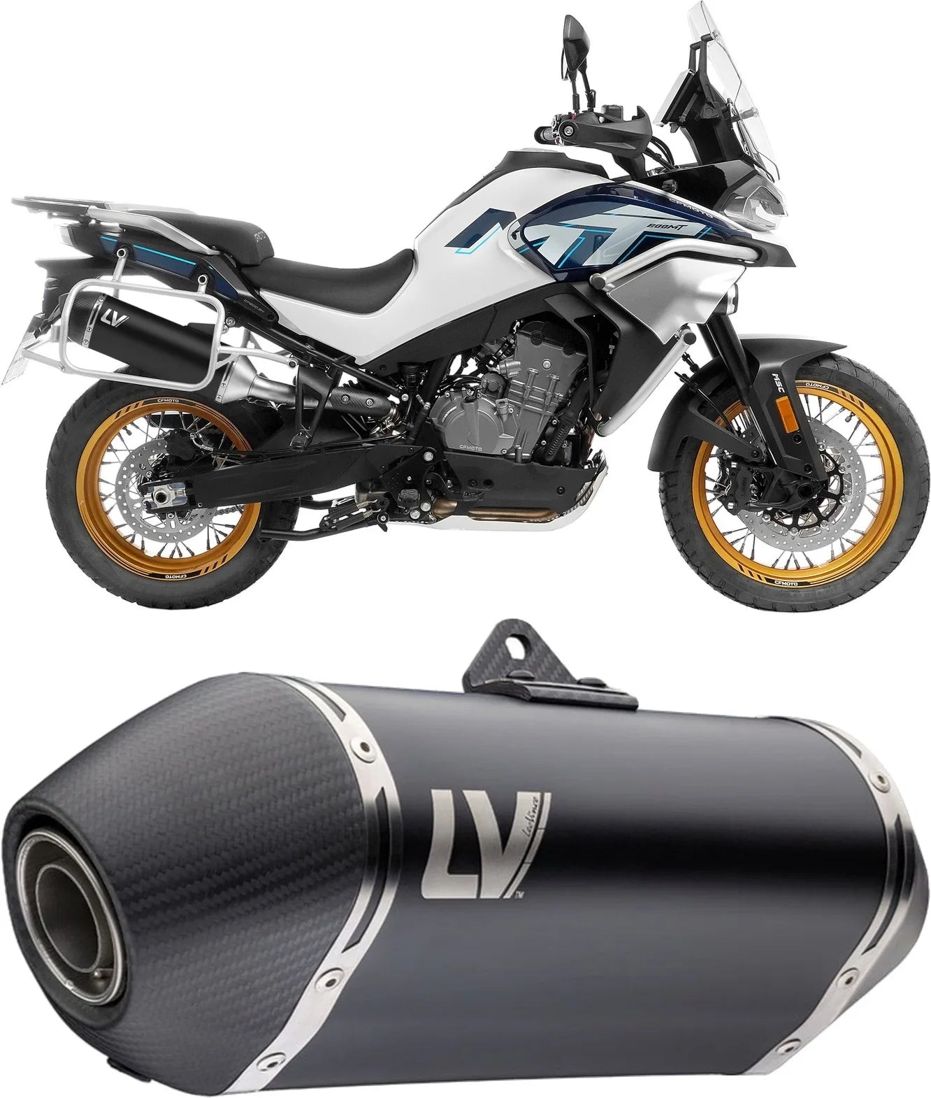 Exhaust Tip With Noise Certification Lv-14 Steel Black Carbon Fiber End Cap - Leovince Compatible With Cfmoto 800 Mt Explore (2025-2026)
