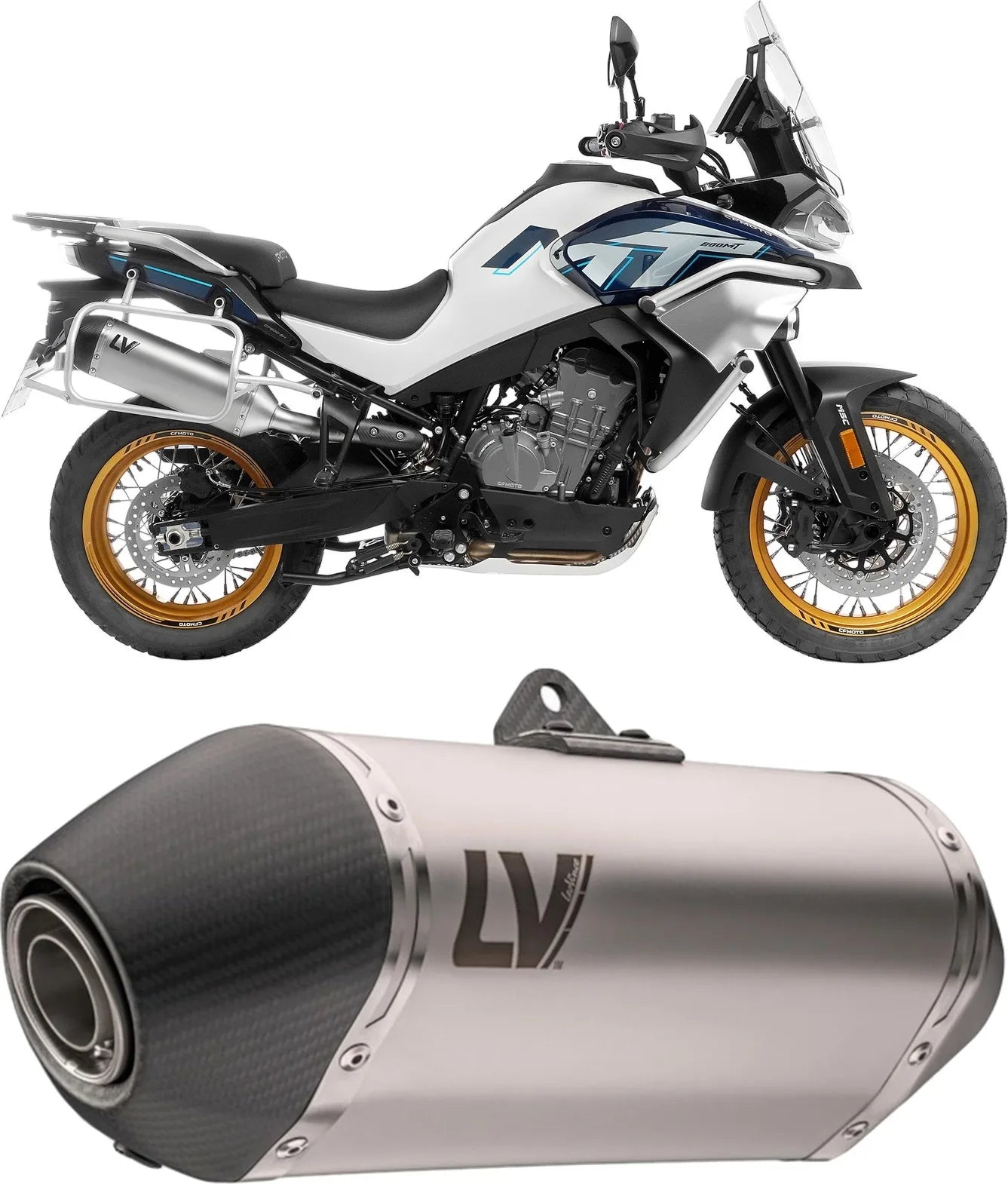 Exhaust Tip With Noise Certification Lv-14 Stainless Steel Carbon Fiber End Cap - Leovince Compatible With Cfmoto 800 Mt Explore (2025-2026)