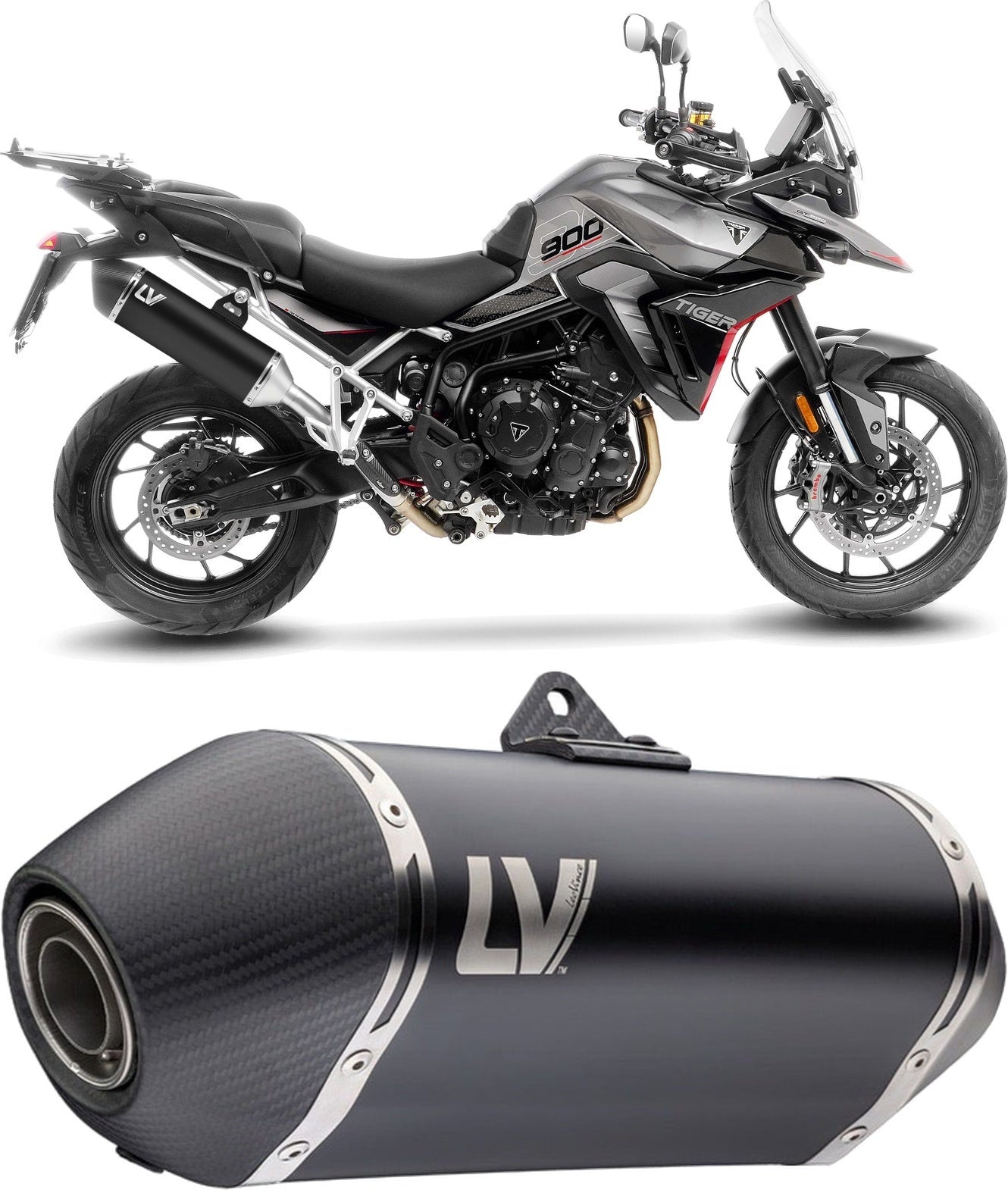 Exhaust Tip With Noise Certification Lv-14 Steel Black Carbon Fiber End Cap - Leovince Compatible With Triumph Tiger 900 Gt (2024-2026)