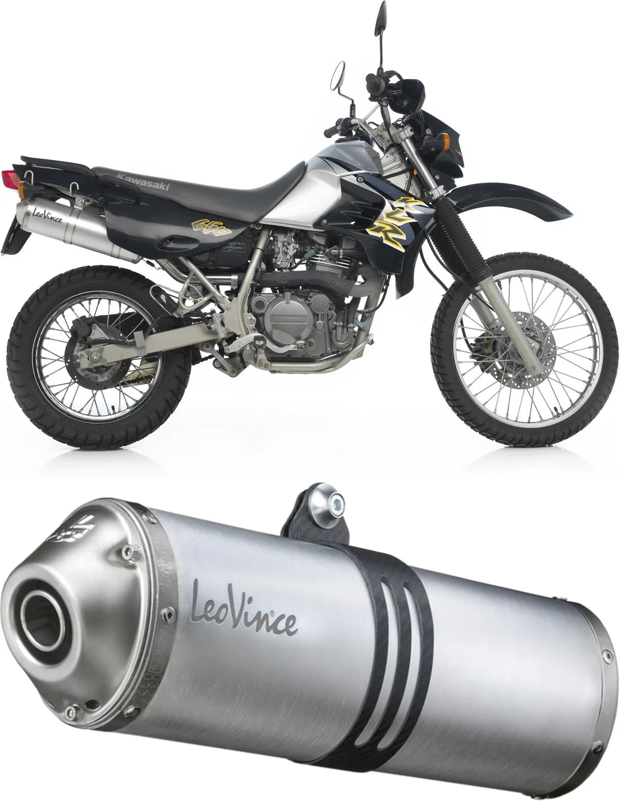 Exhaust Tip With Noise Certification Lv-X Aluminum Stainless Steel End Cap - Leovince Compatible With Kawasaki Klr 650 (1997-2022)