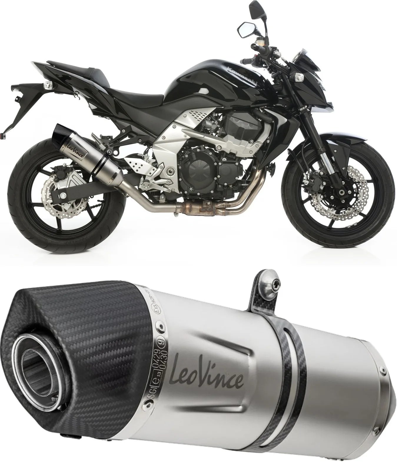 Exhaust Tip With Noise Certification Lv One Evo Stainless Steel Carbon Fiber End Cap - Leovince Compatible With Kawasaki Z 750 R (2011-2014)